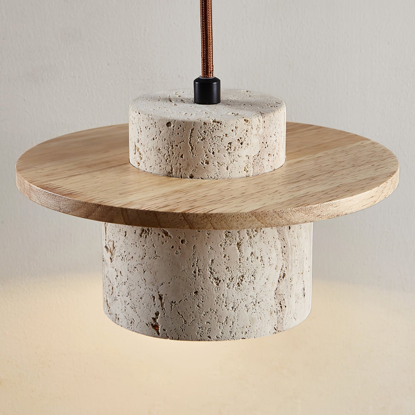 Elvaria Disc Cylinder Travertine Pendant Light - Blowlighting