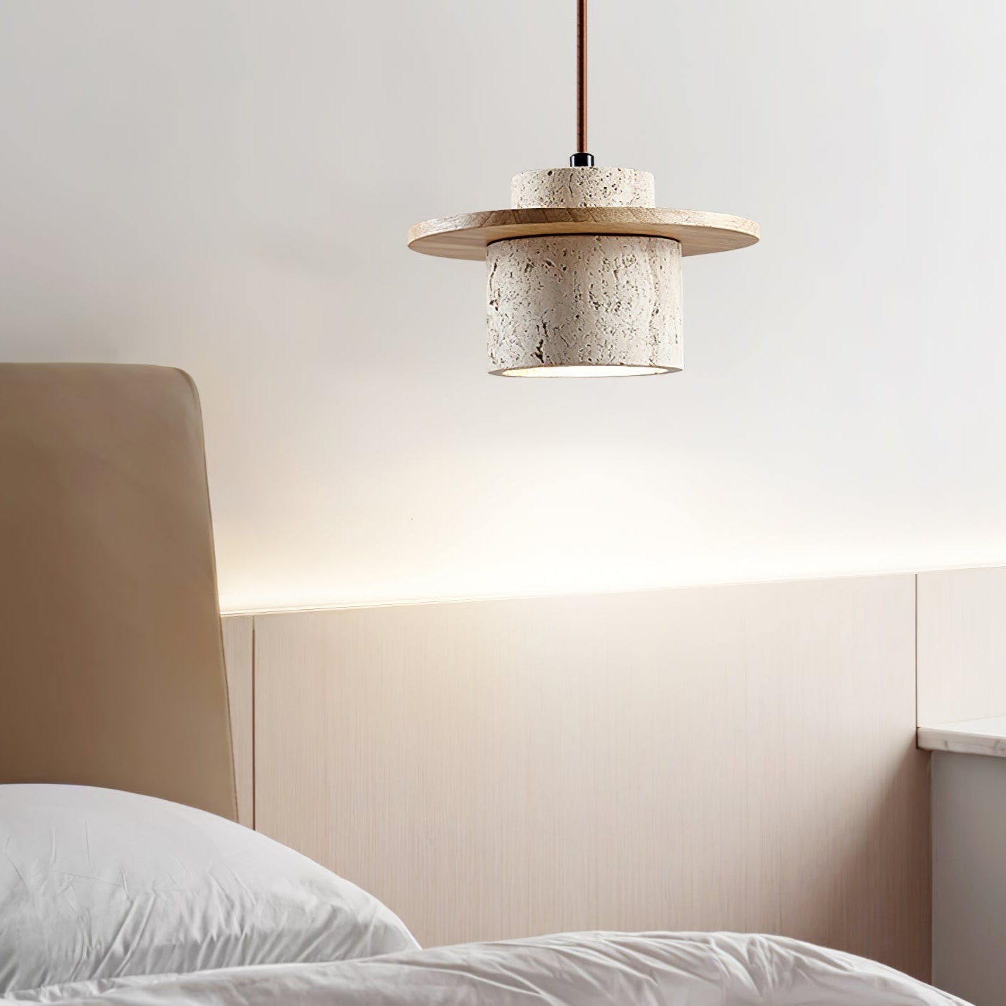 Elvaria Disc Cylinder Travertine Pendant Light - Blowlighting