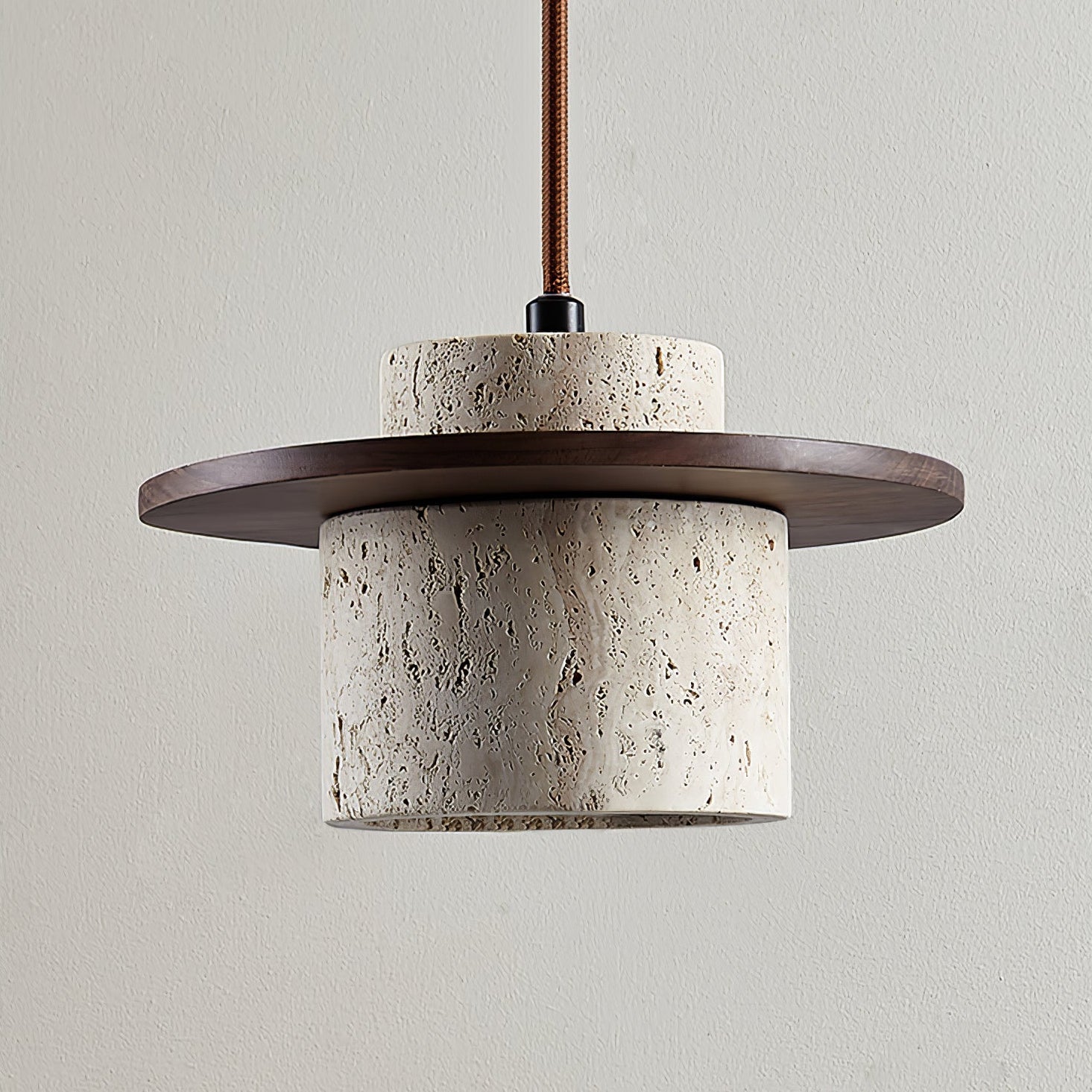 Elvaria Disc Cylinder Travertine Pendant Light - Blowlighting