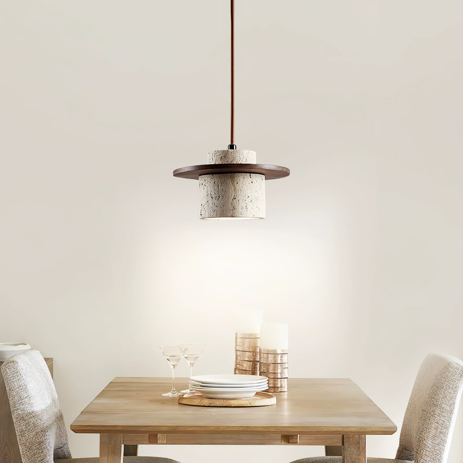 Elvaria Disc Cylinder Travertine Pendant Light - Blowlighting