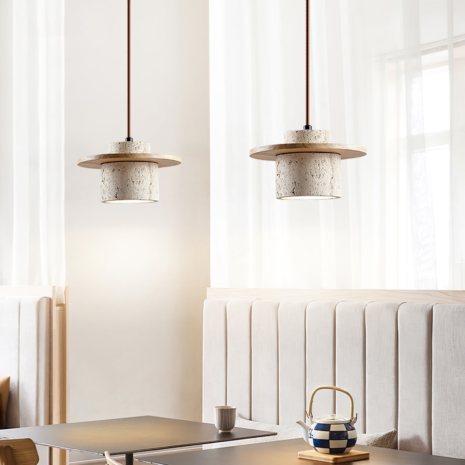 Elvaria Disc Cylinder Travertine Pendant Light - Blowlighting