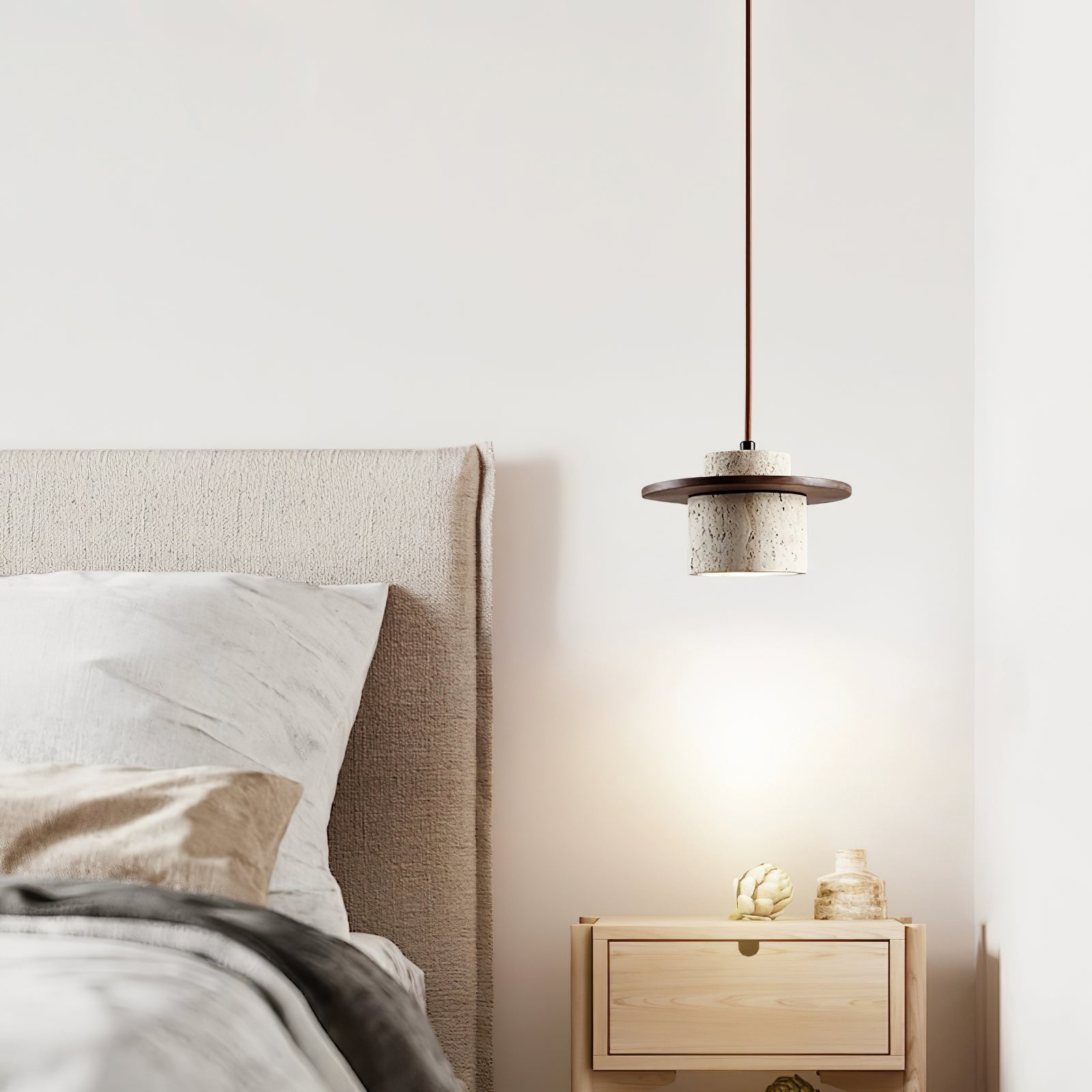 Elvaria Disc Cylinder Travertine Pendant Light - Blowlighting