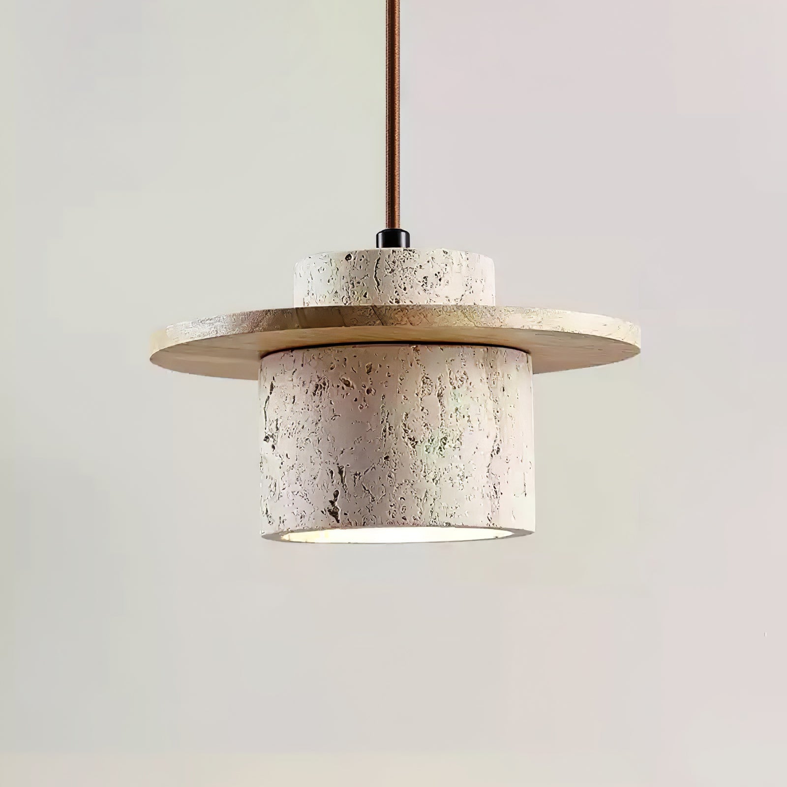 Elvaria Disc Cylinder Travertine Pendant Light - Blowlighting