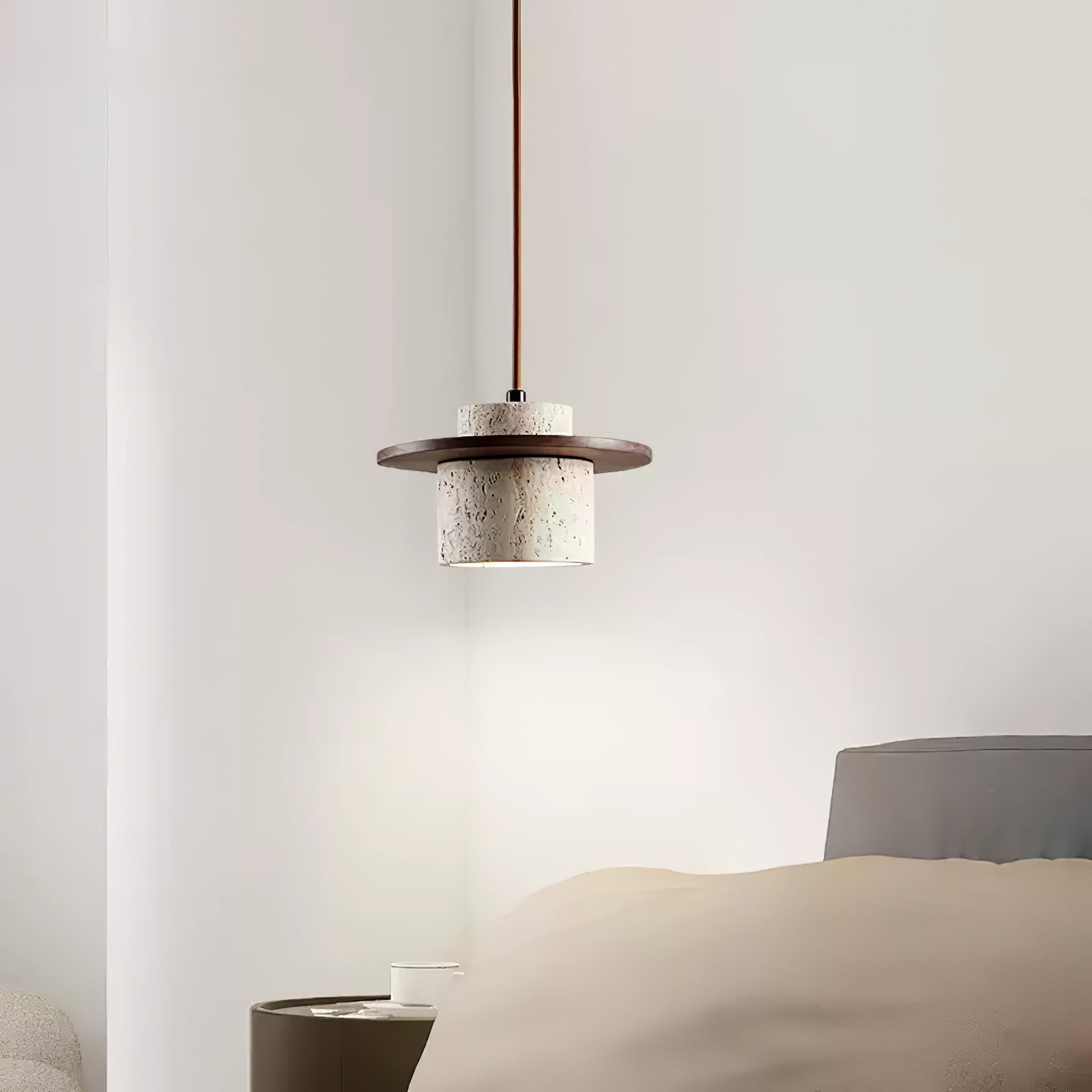 Elvaria Disc Cylinder Travertine Pendant Light - Blowlighting
