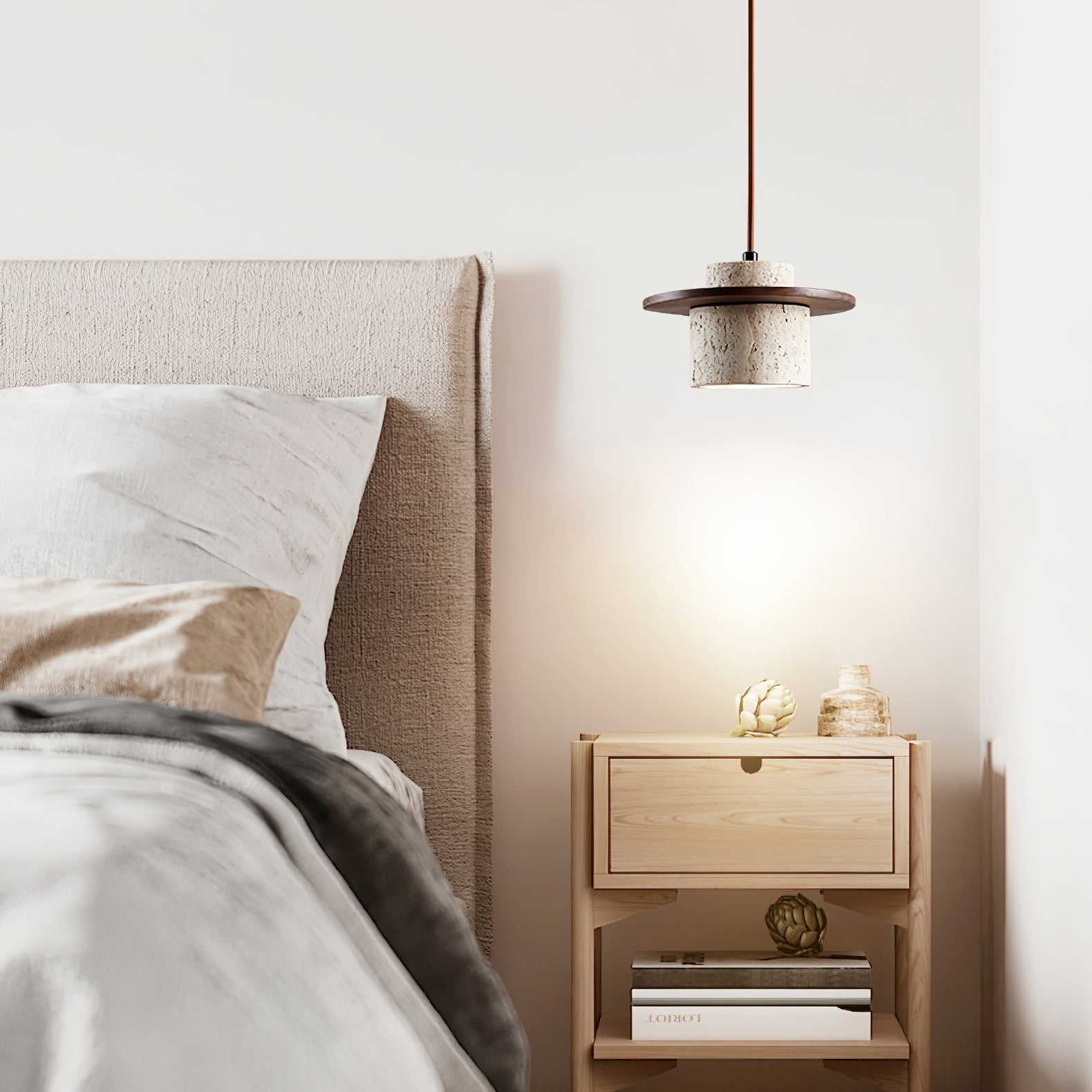 Elvaria Disc Cylinder Travertine Pendant Light - Blowlighting