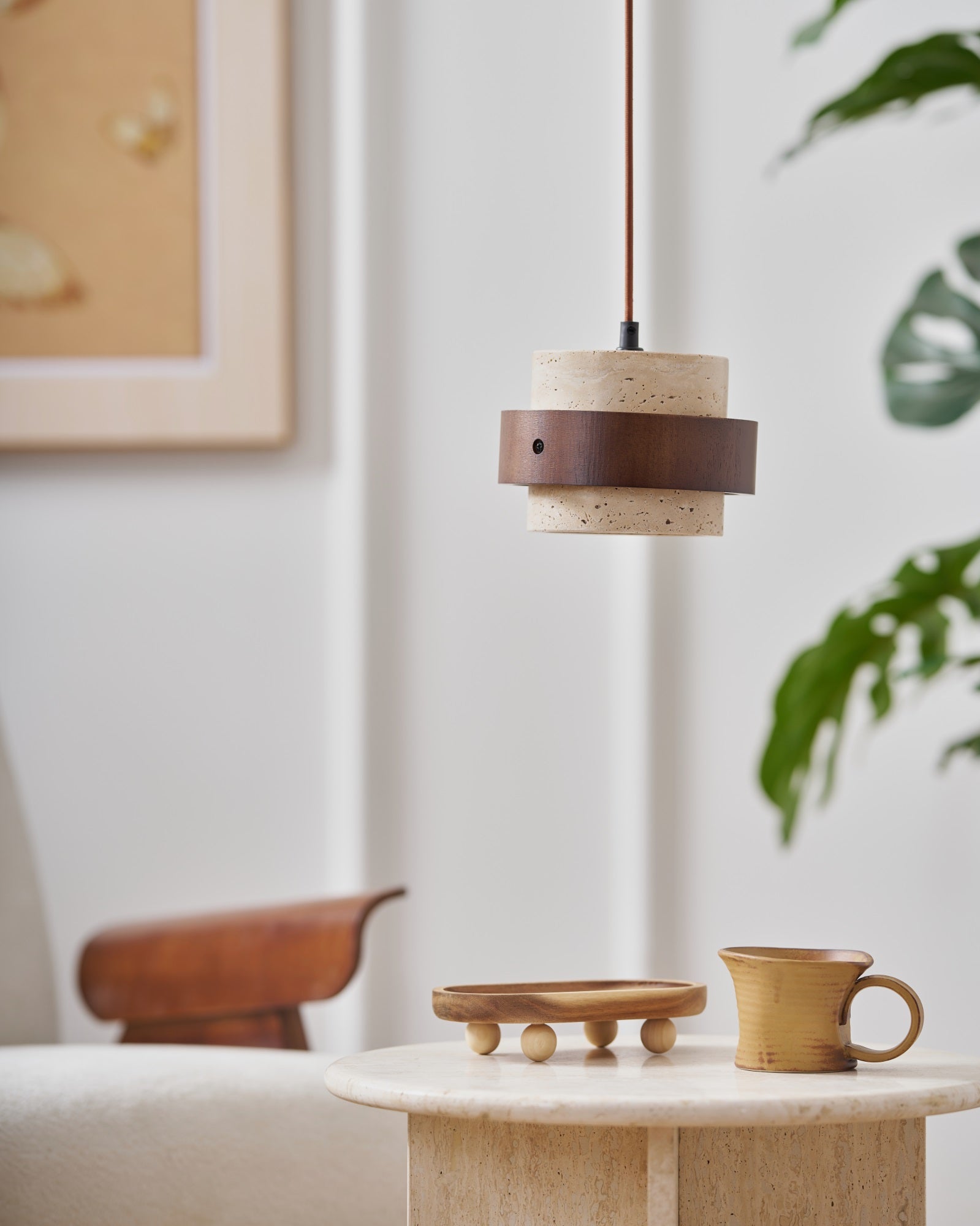Cumirora Layered Cylinder Travertine Pendant Light - Blowlighting