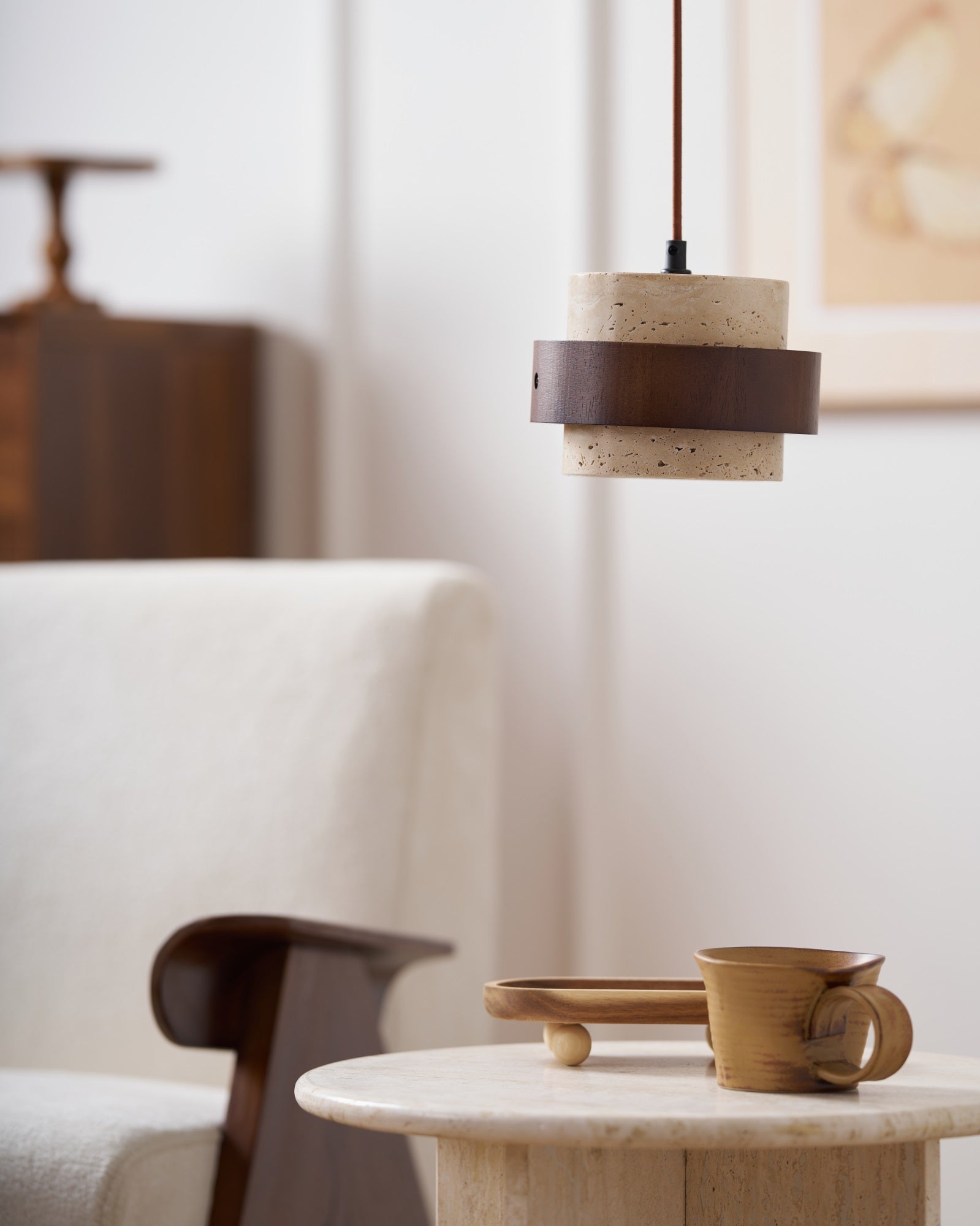 Cumirora Layered Cylinder Travertine Pendant Light - Blowlighting