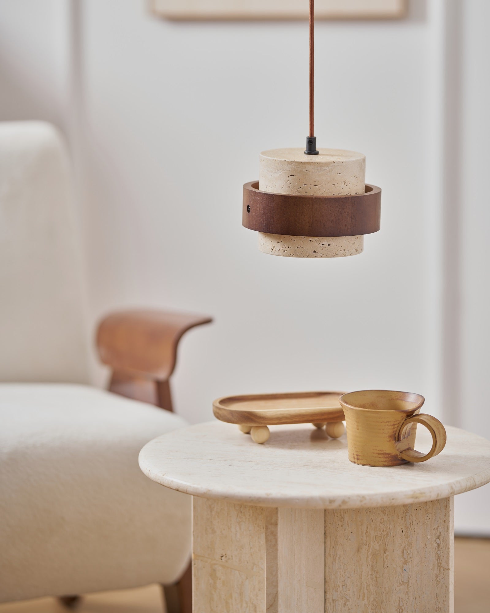 Cumirora Layered Cylinder Travertine Pendant Light - Blowlighting