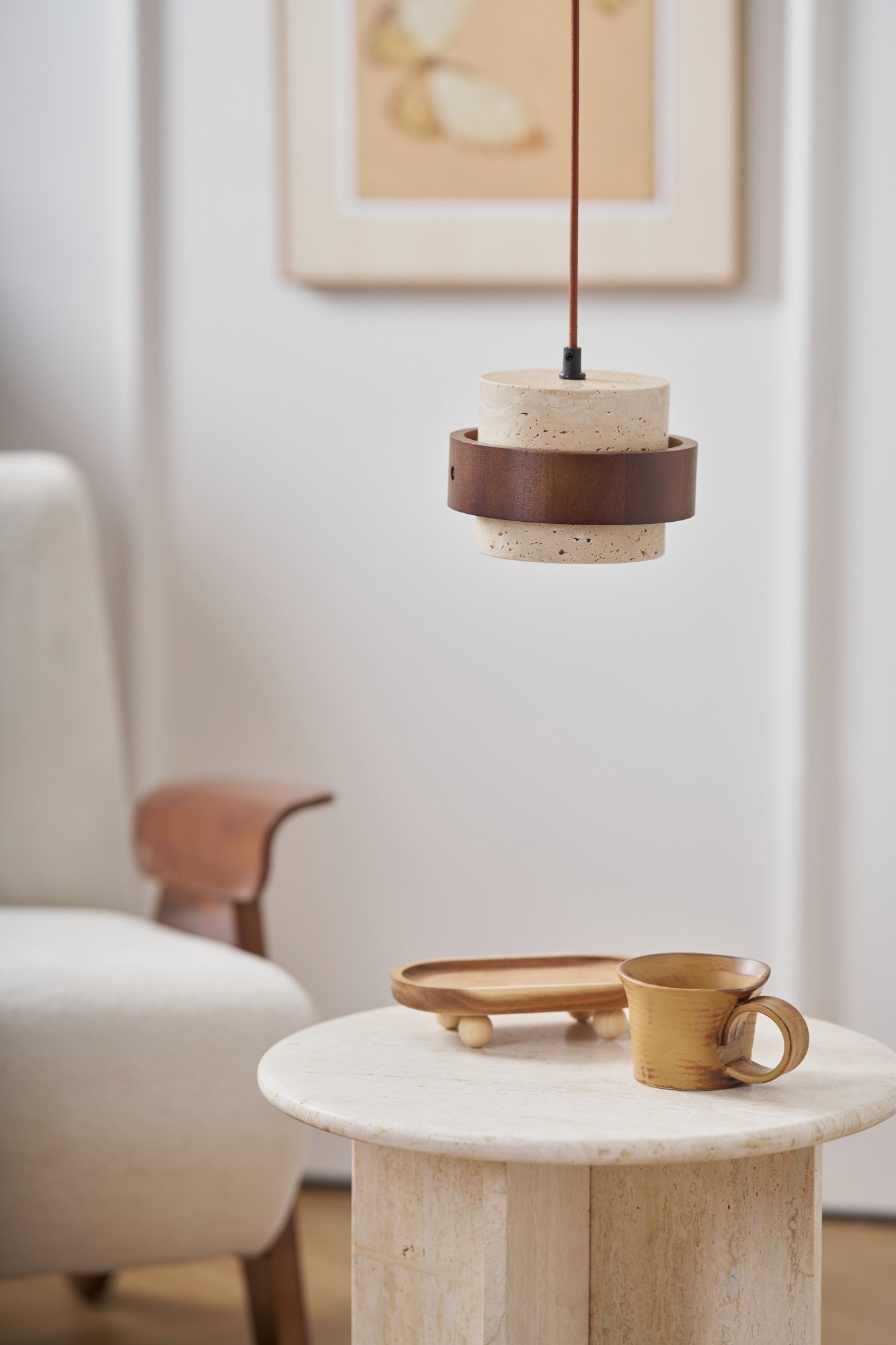 Cumirora Layered Cylinder Travertine Pendant Light - Blowlighting