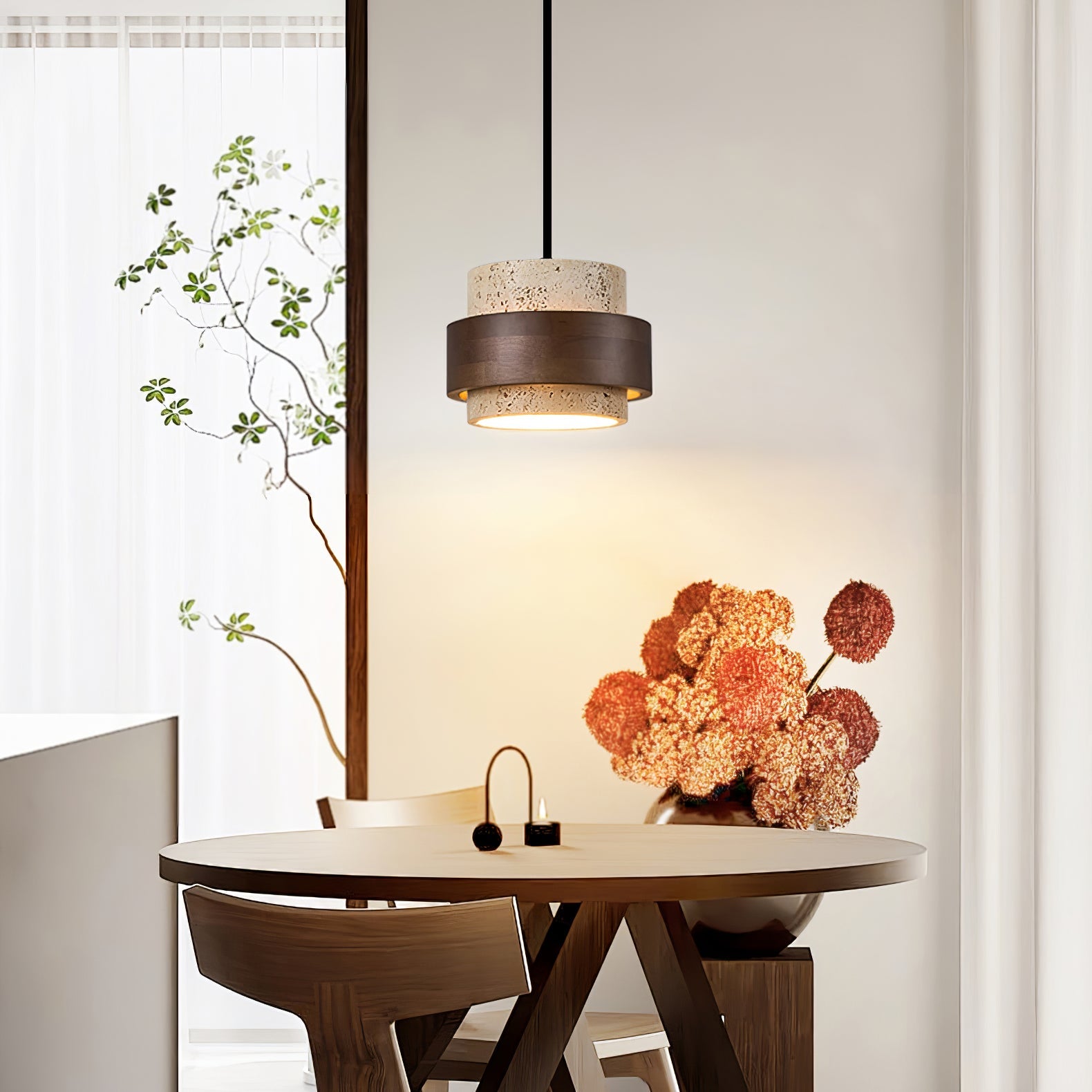 Cumirora Layered Cylinder Travertine Pendant Light - Blowlighting