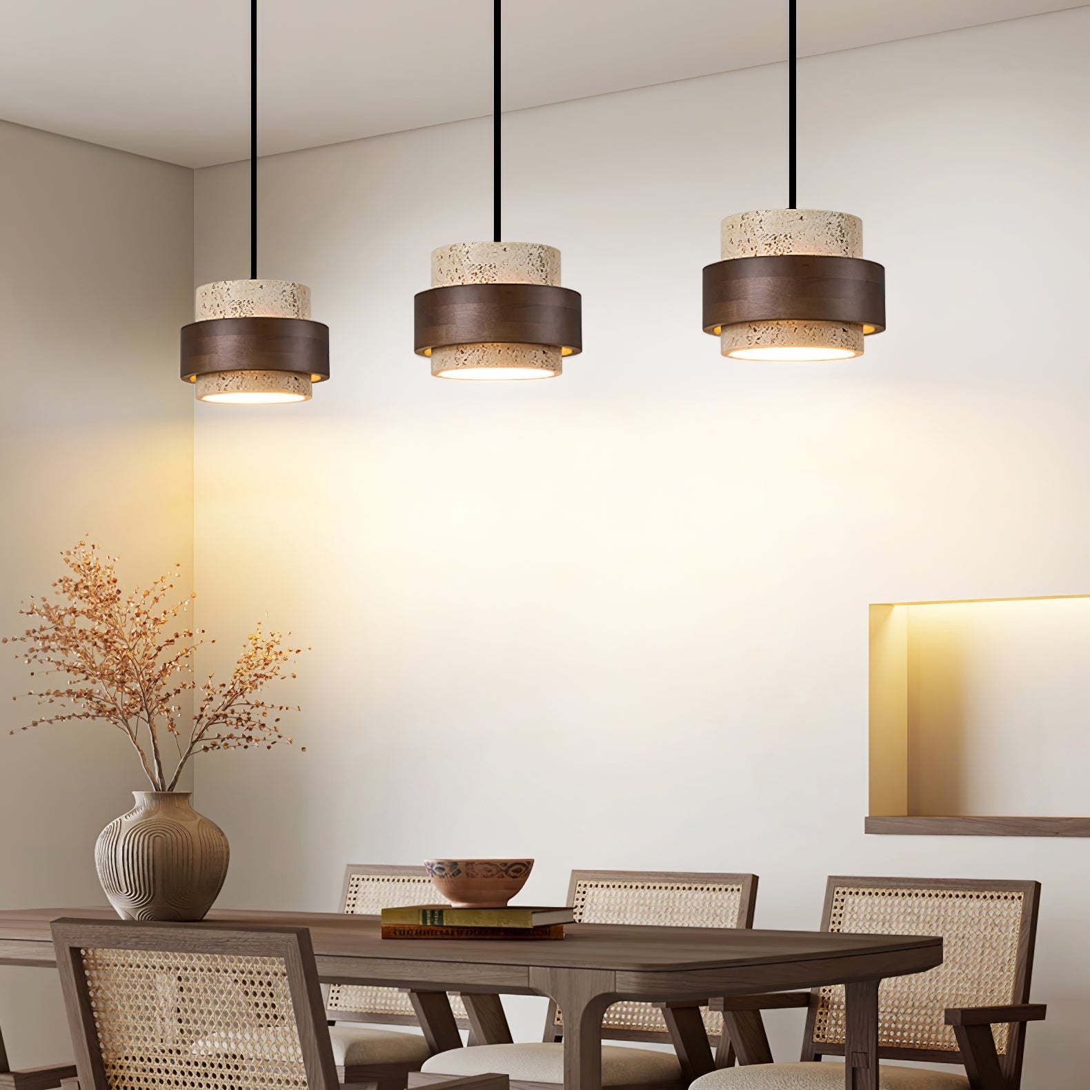 Cumirora Layered Cylinder Travertine Pendant Light - Blowlighting