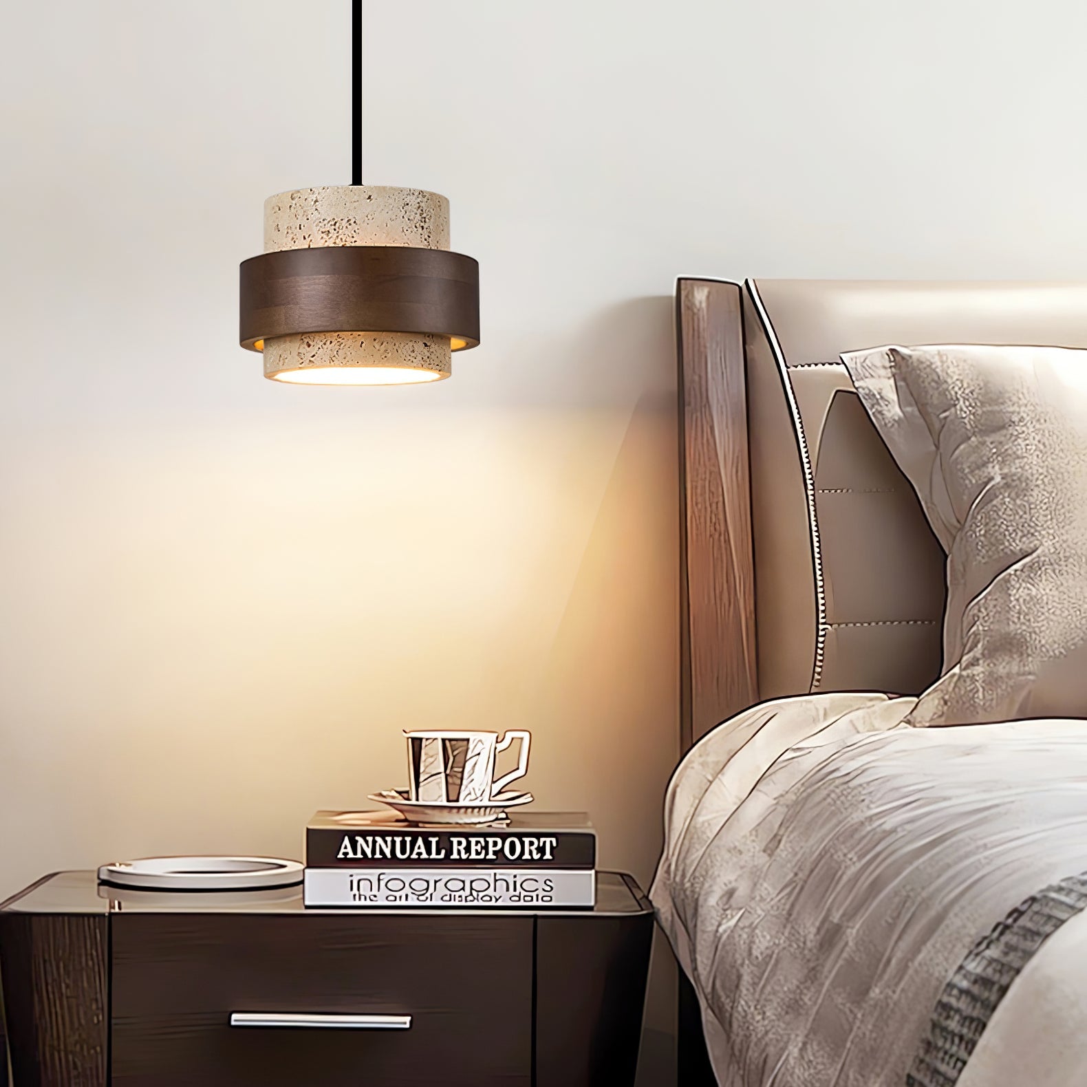 Cumirora Layered Cylinder Travertine Pendant Light - Blowlighting