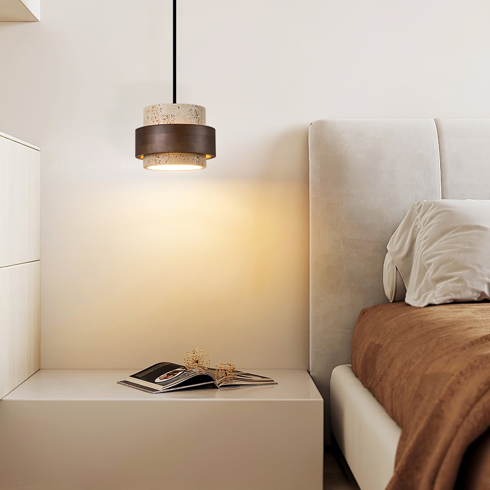 Cumirora Layered Cylinder Travertine Pendant Light - Blowlighting