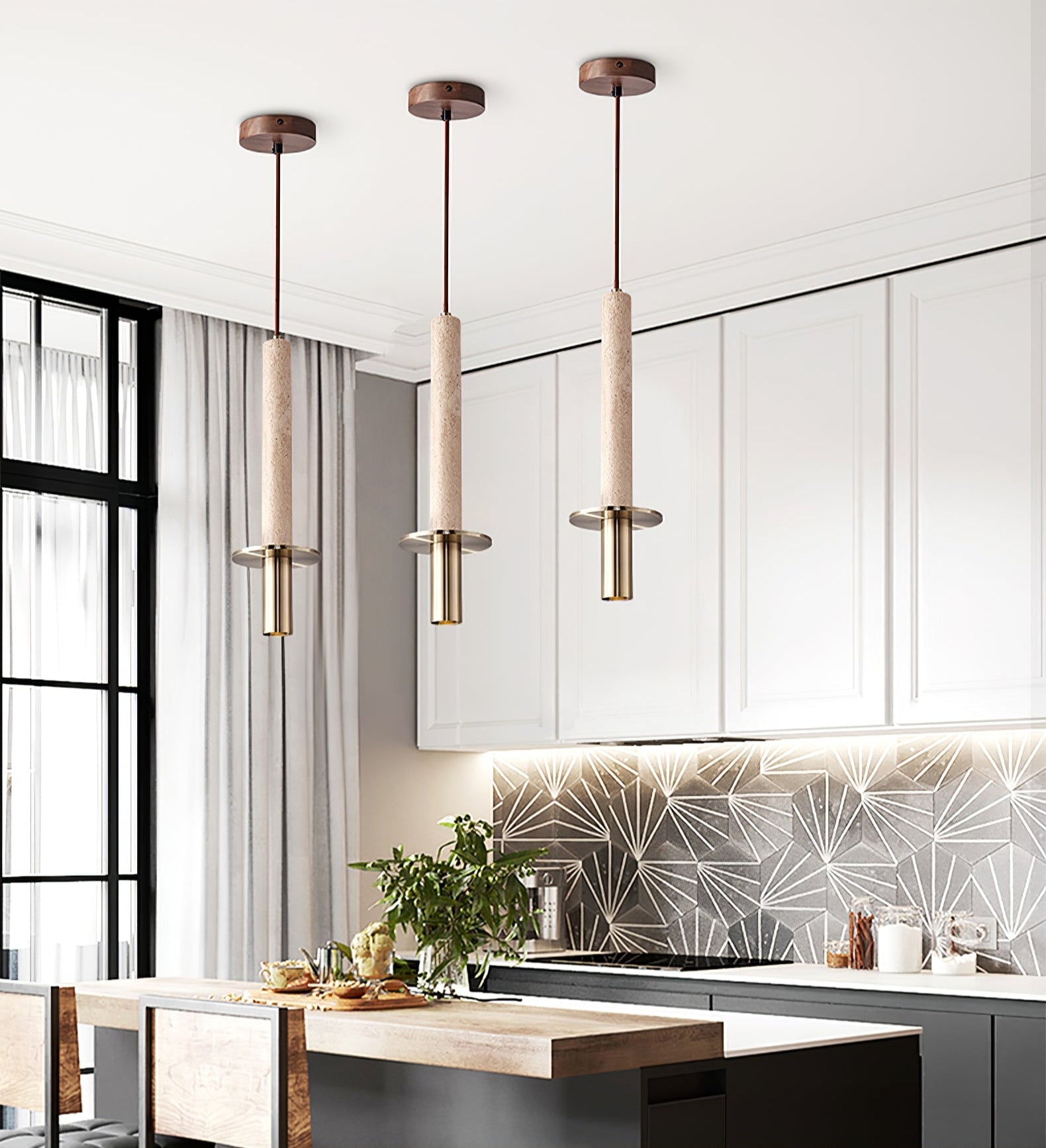 Avdoryra Dual Cylinder Travertine Pendant Light - Blowlighting