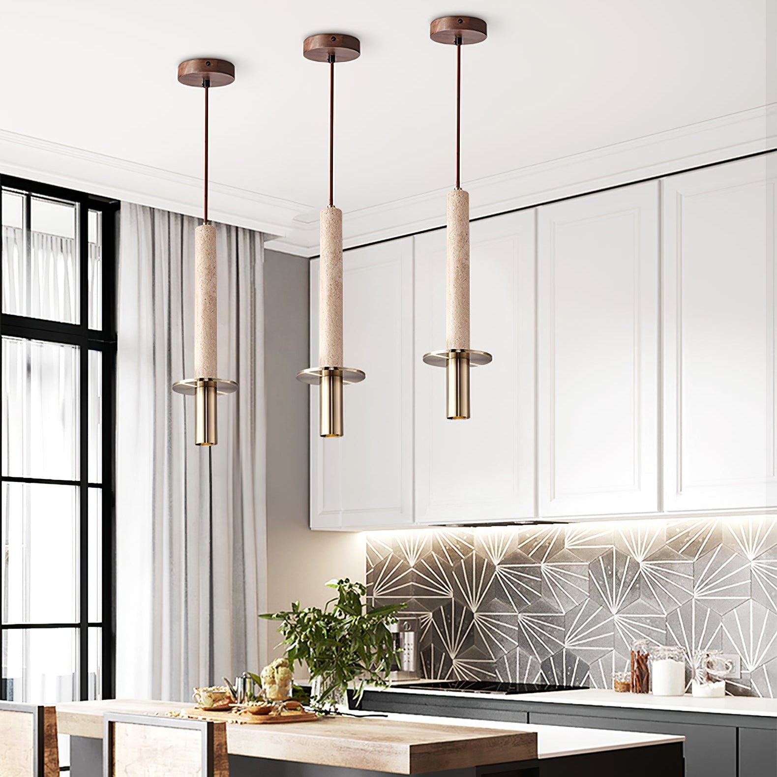 Avdoryra Dual Cylinder Travertine Pendant Light - Blowlighting