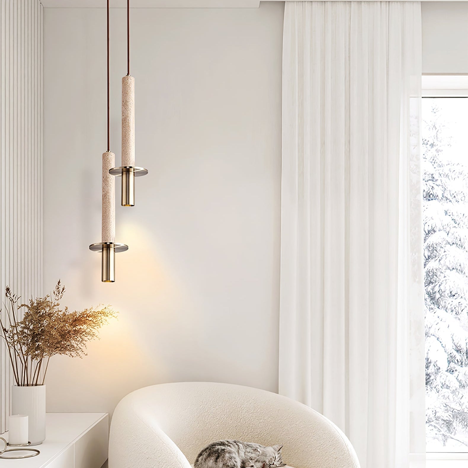 Avdoryra Dual Cylinder Travertine Pendant Light - Blowlighting