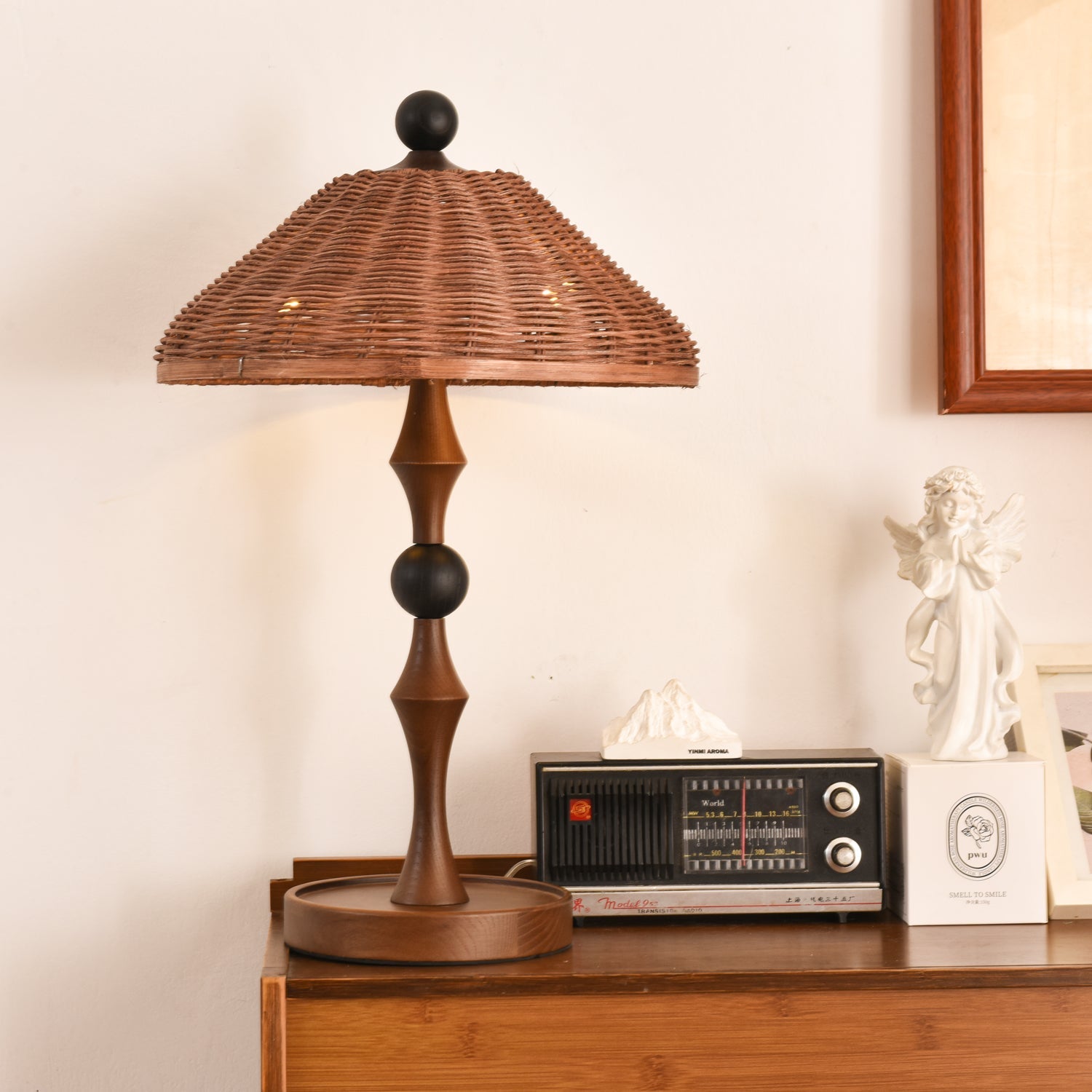 Striped Rattan Shade Table Lamp - Blowlighting