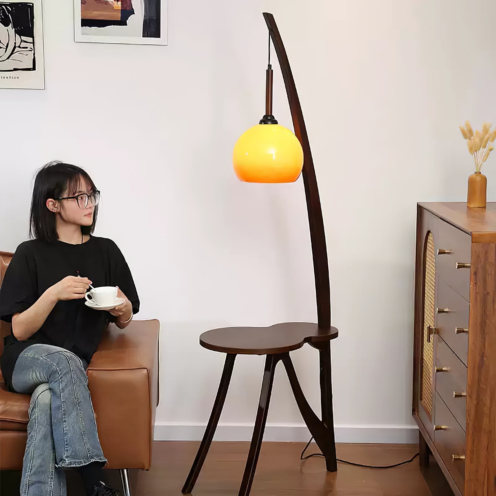 Arc Wood Hanging Floor Lamp - Blowlighting