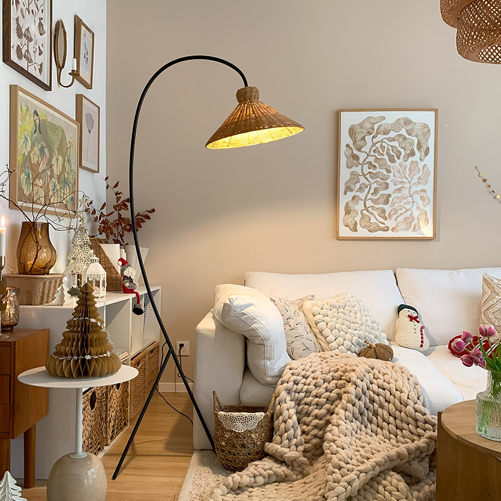 Sombrero Rattan Arc Floor Lamp - Blowlighting