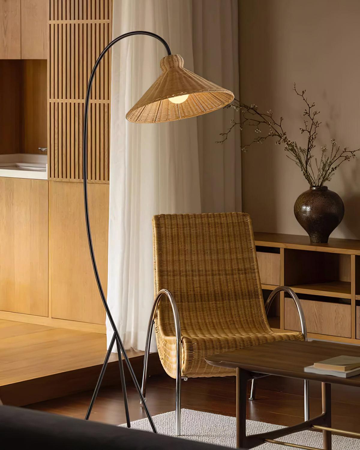 Sombrero Rattan Arc Floor Lamp - Blowlighting