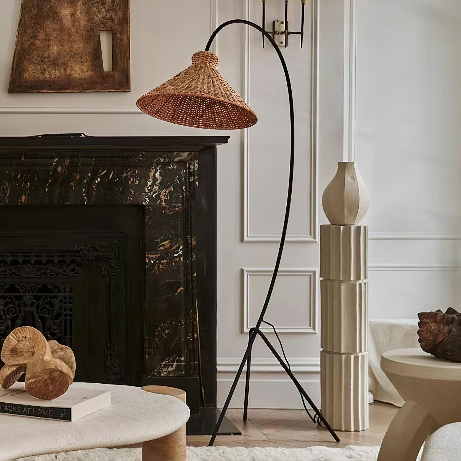 Sombrero Rattan Arc Floor Lamp - Blowlighting