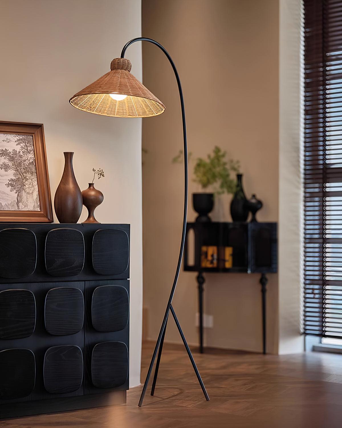 Sombrero Rattan Arc Floor Lamp - Blowlighting
