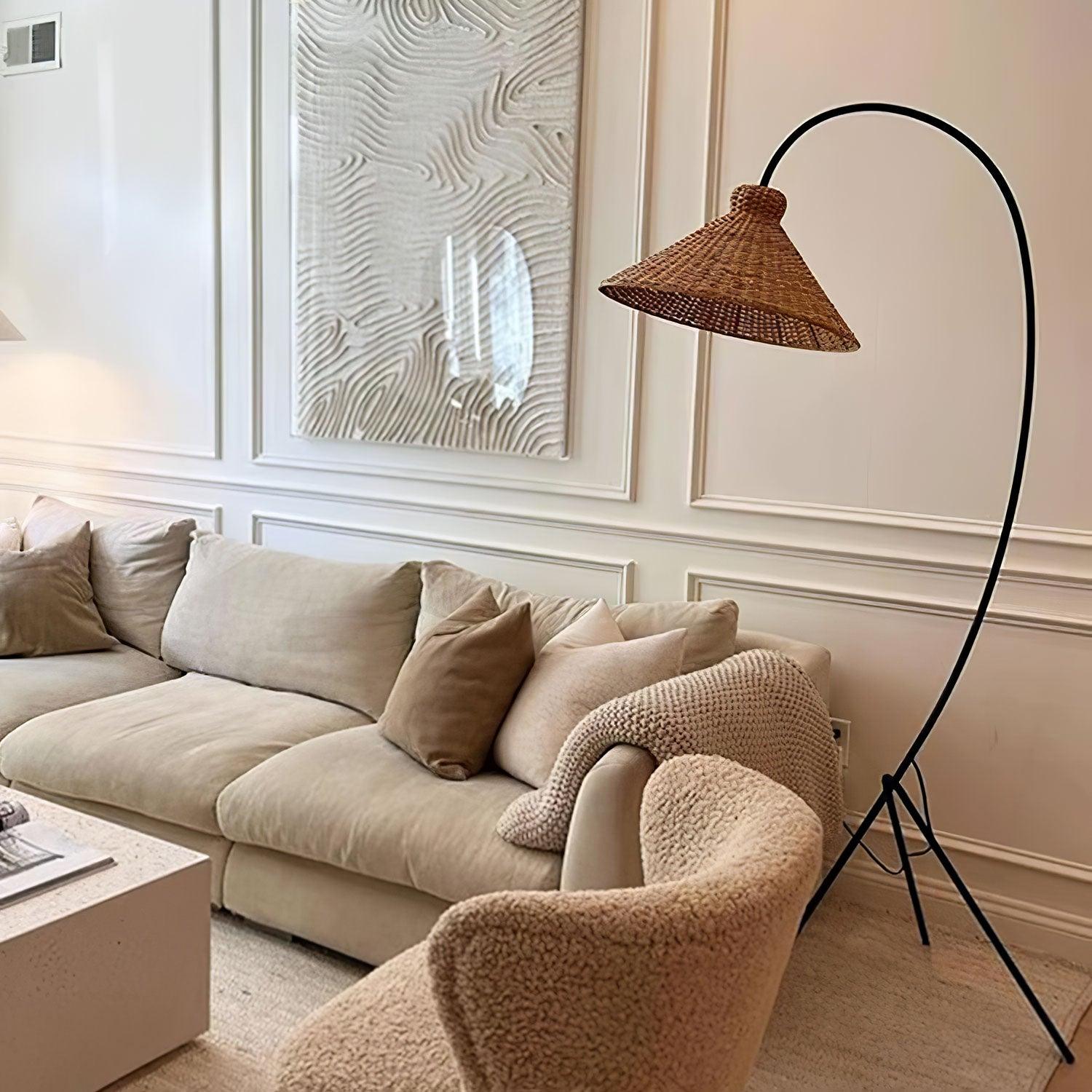 Sombrero Rattan Arc Floor Lamp - Blowlighting