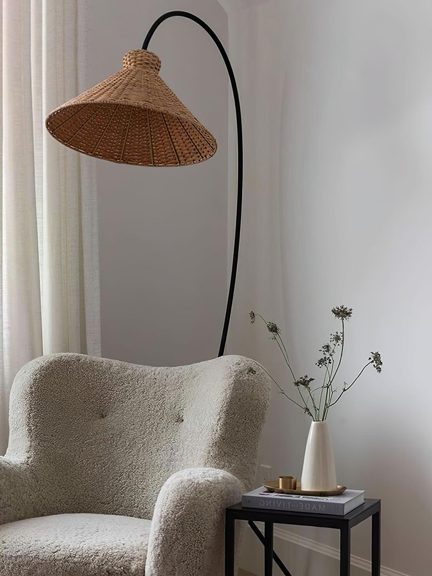 Sombrero Rattan Arc Floor Lamp - Blowlighting