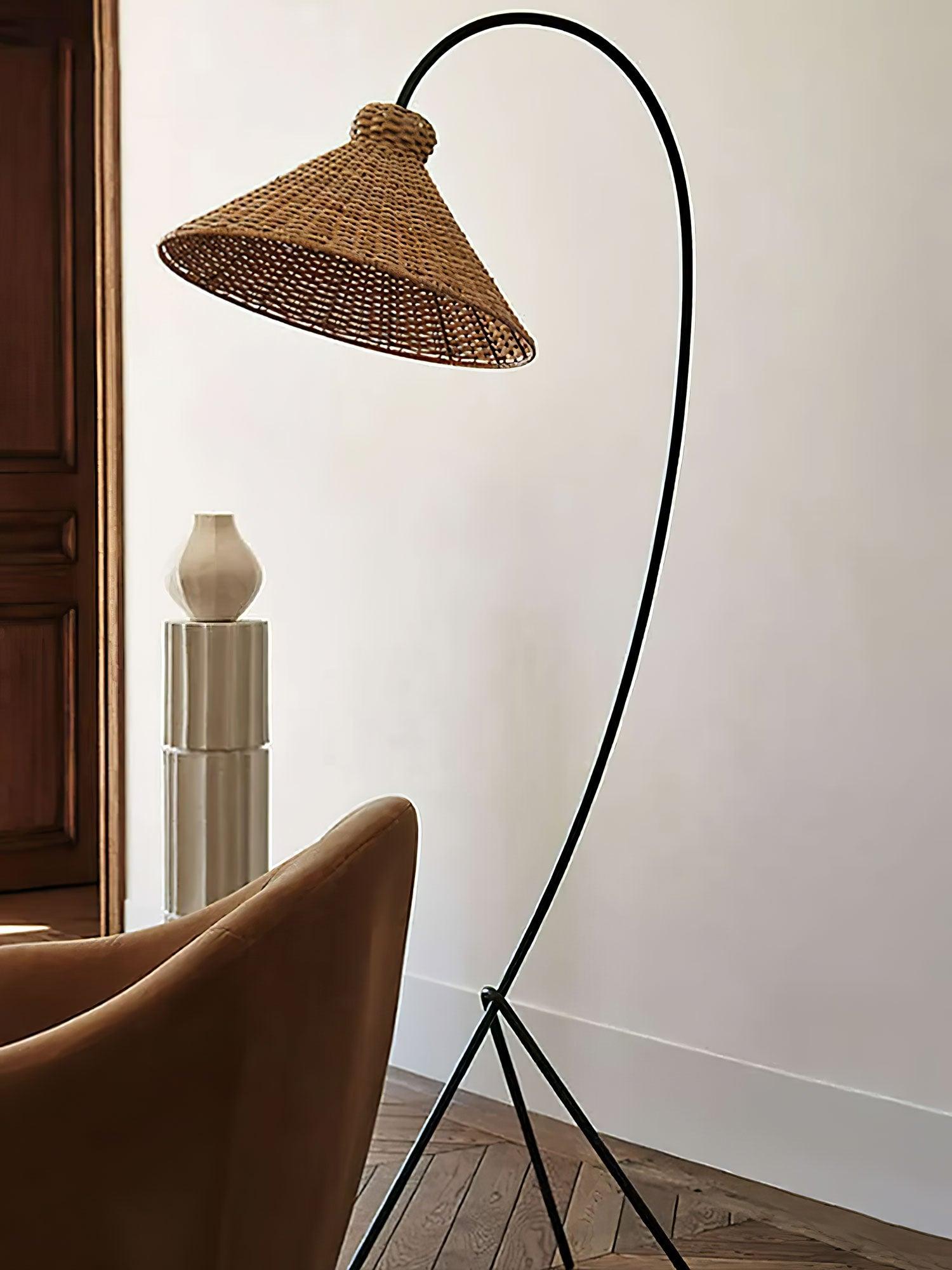 Sombrero Rattan Arc Floor Lamp - Blowlighting