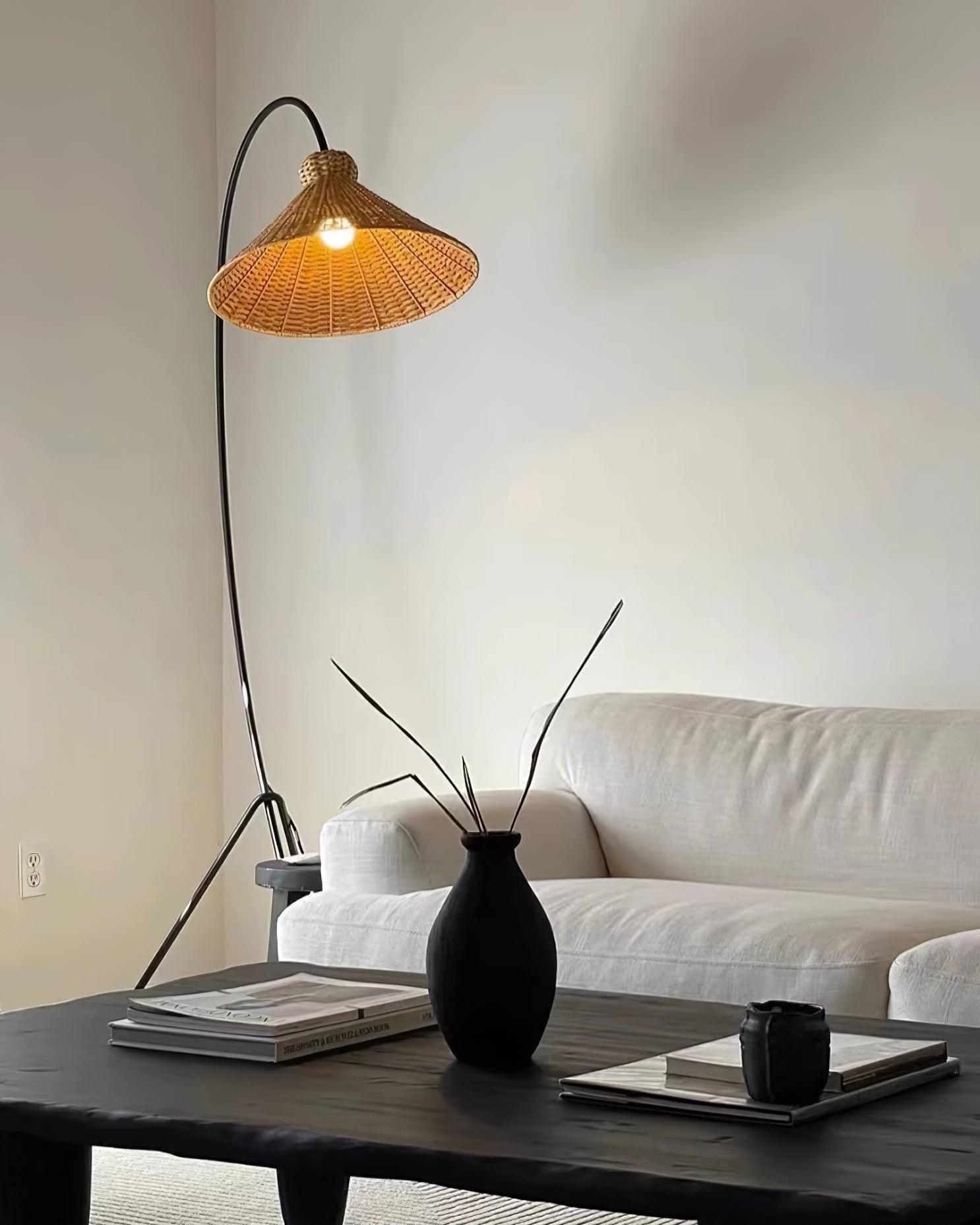 Sombrero Rattan Arc Floor Lamp - Blowlighting