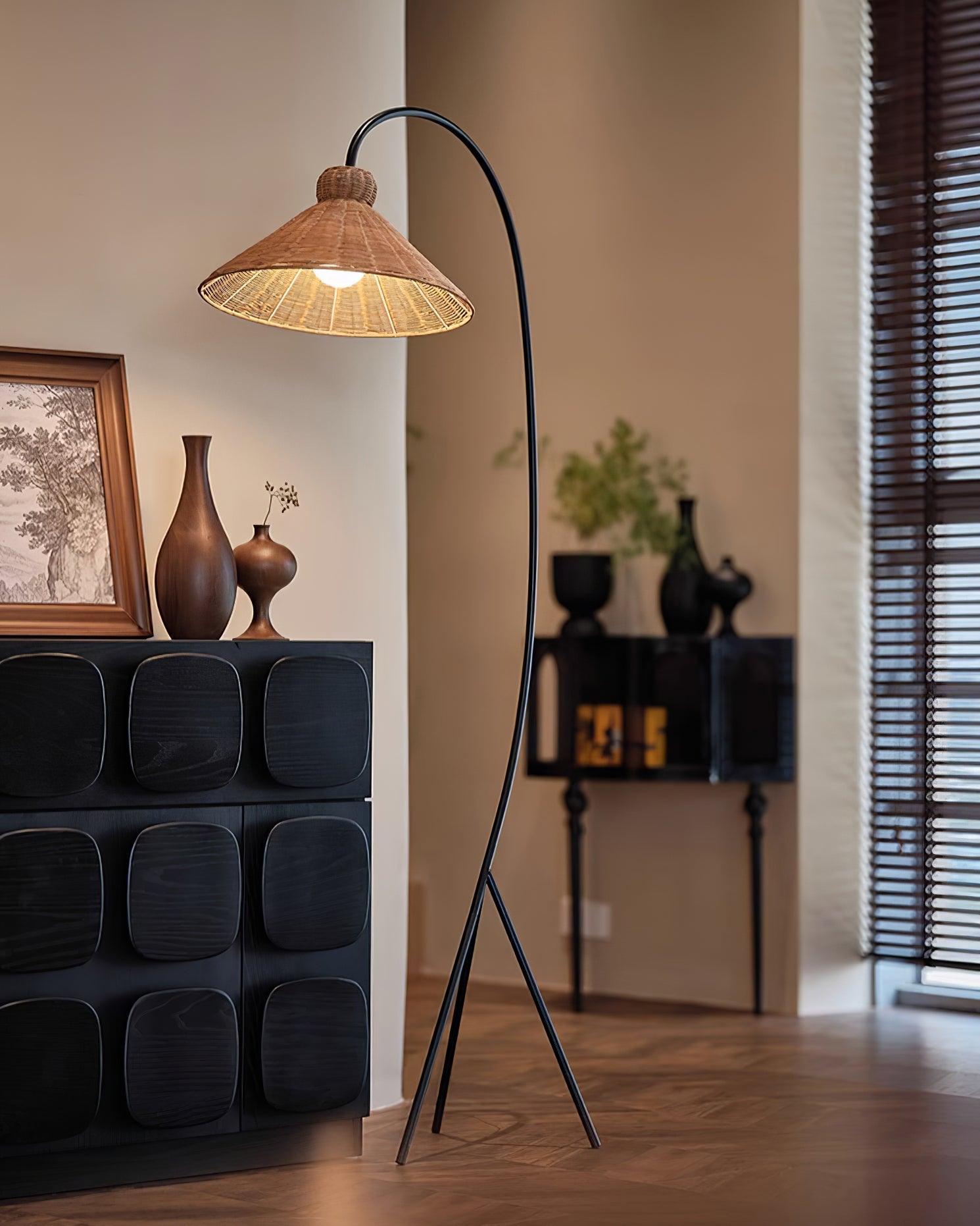 Sombrero Rattan Arc Floor Lamp - Blowlighting