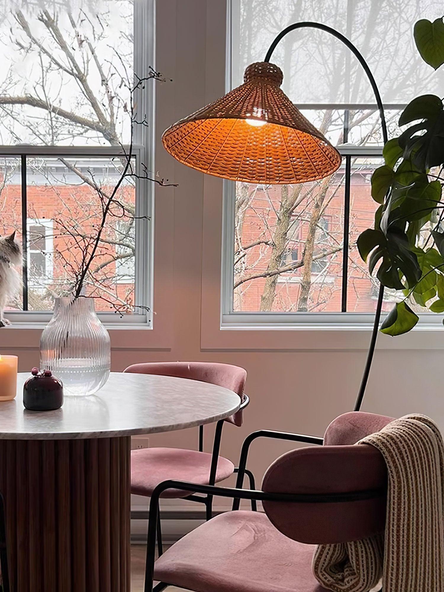 Sombrero Rattan Arc Floor Lamp - Blowlighting
