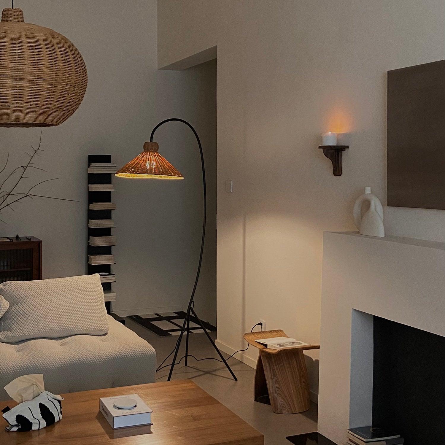 Sombrero Rattan Arc Floor Lamp - Blowlighting