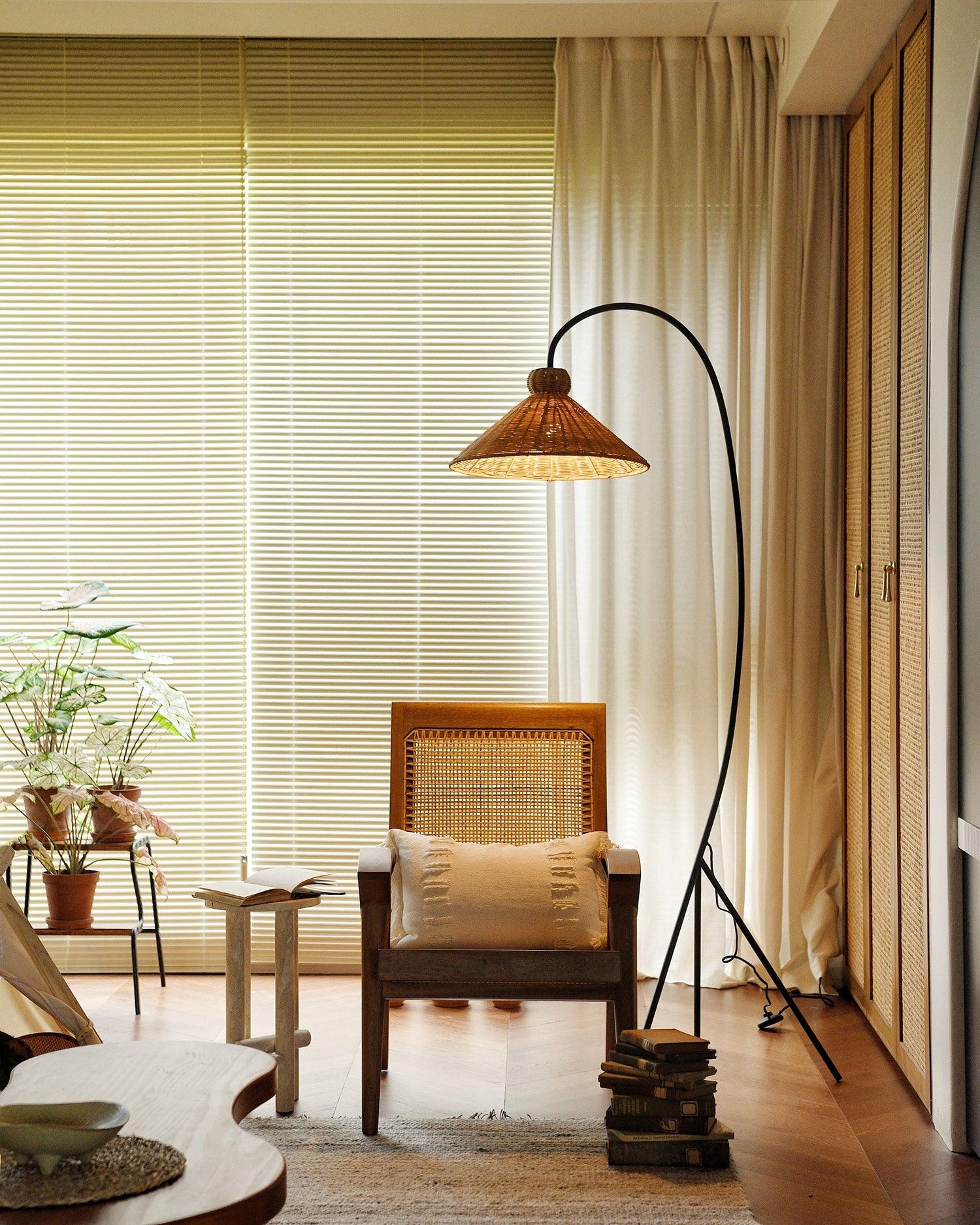 Sombrero Rattan Arc Floor Lamp - Blowlighting