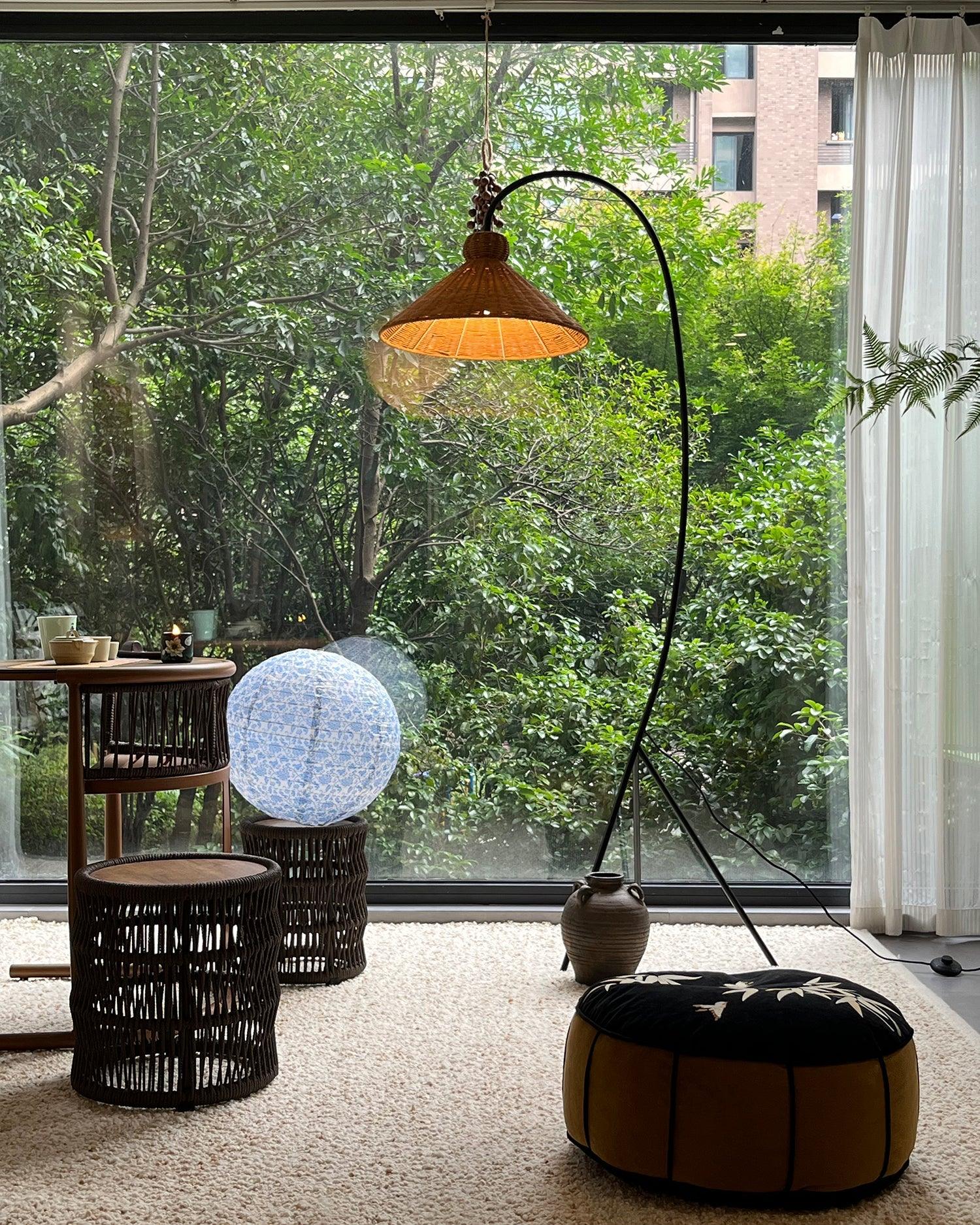 Sombrero Rattan Arc Floor Lamp - Blowlighting
