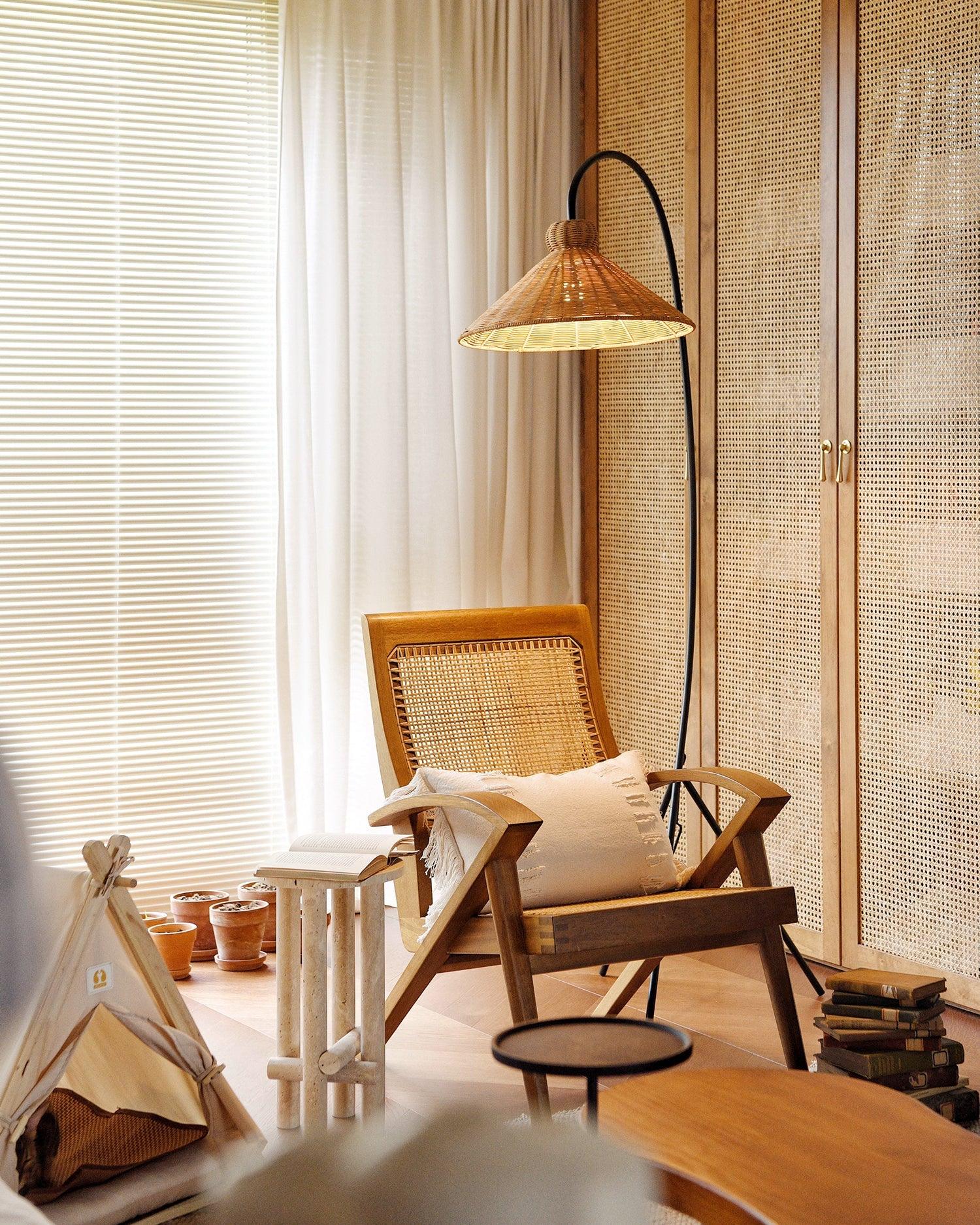 Sombrero Rattan Arc Floor Lamp - Blowlighting