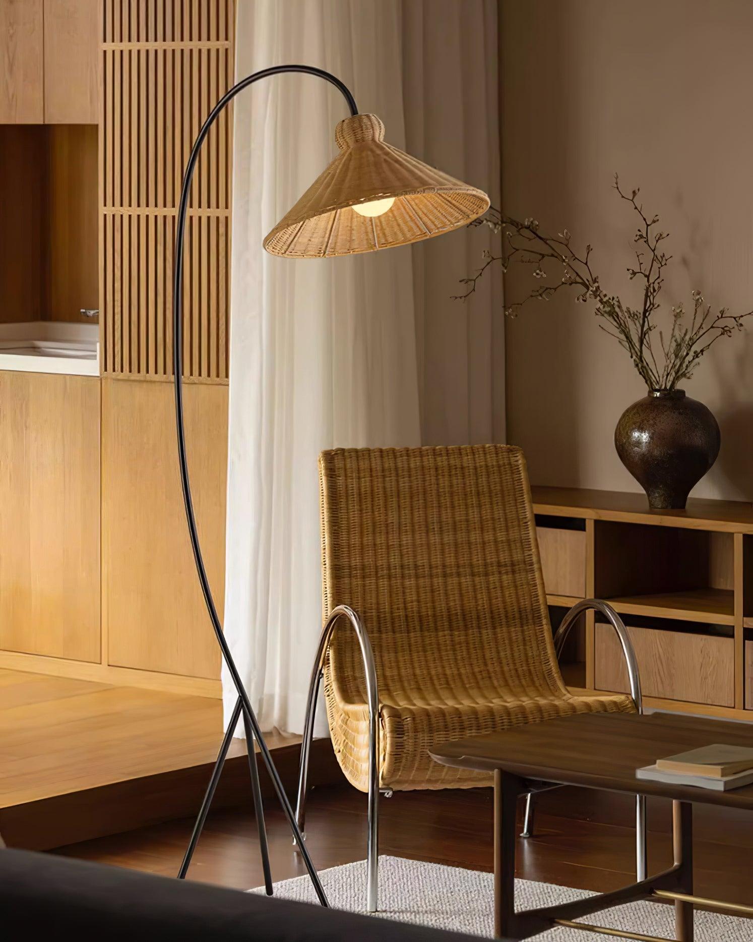 Sombrero Rattan Arc Floor Lamp - Blowlighting