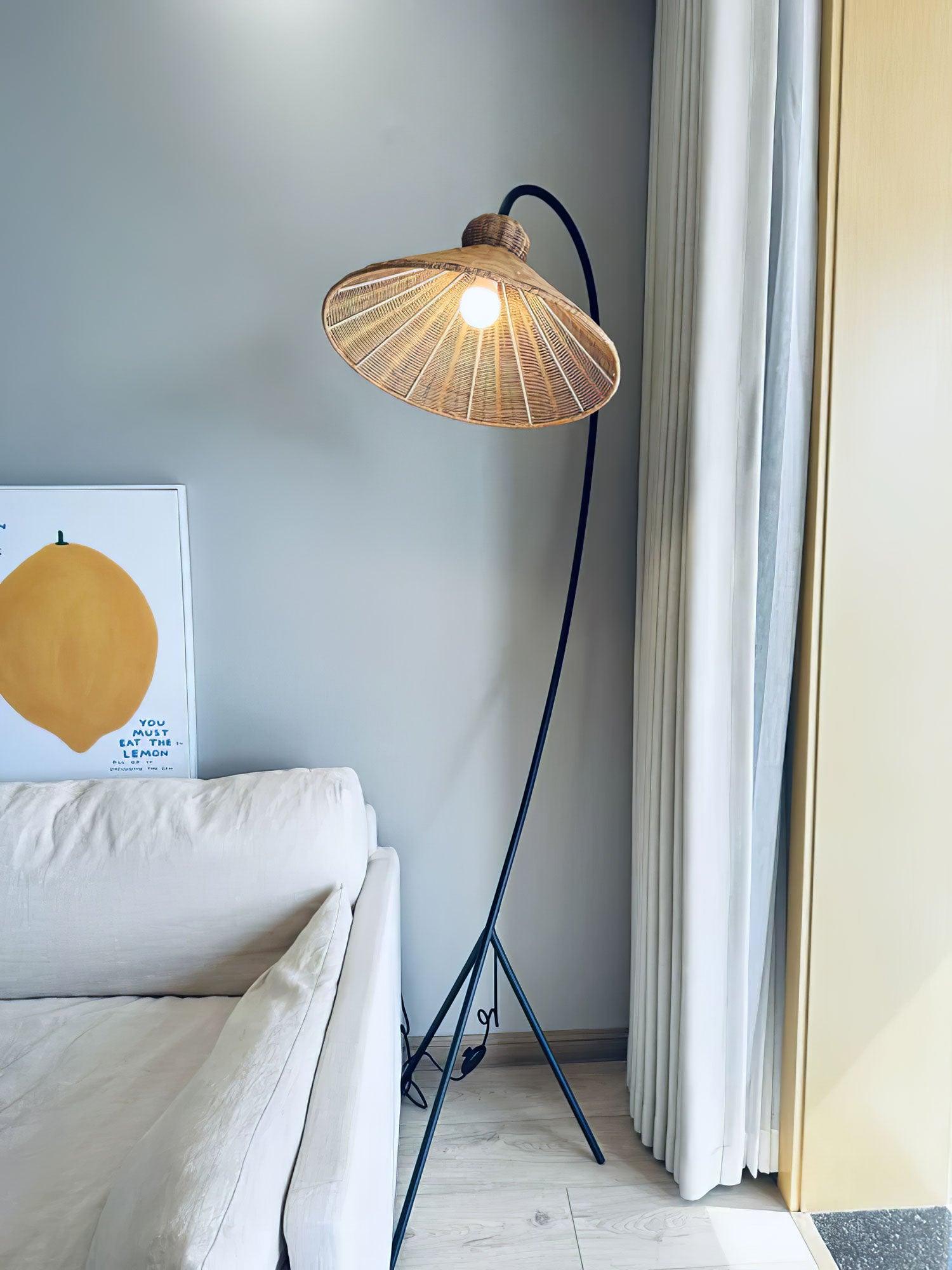 Sombrero Rattan Arc Floor Lamp - Blowlighting