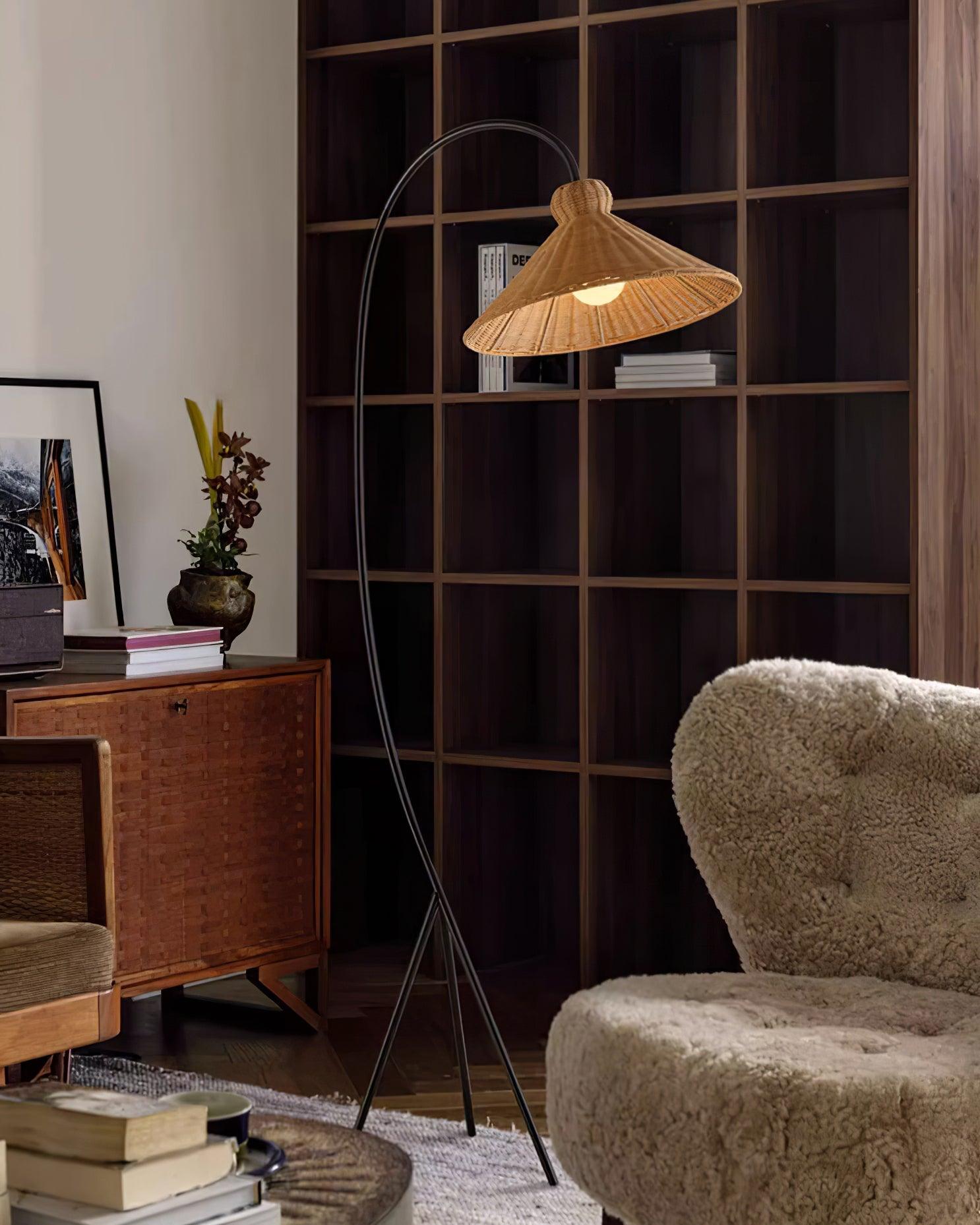 Sombrero Rattan Arc Floor Lamp - Blowlighting