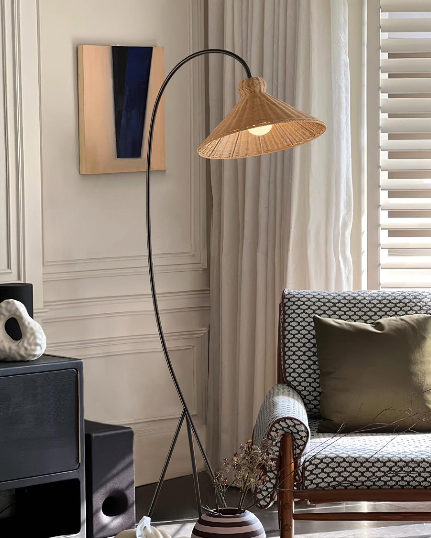 Sombrero Rattan Arc Floor Lamp - Blowlighting