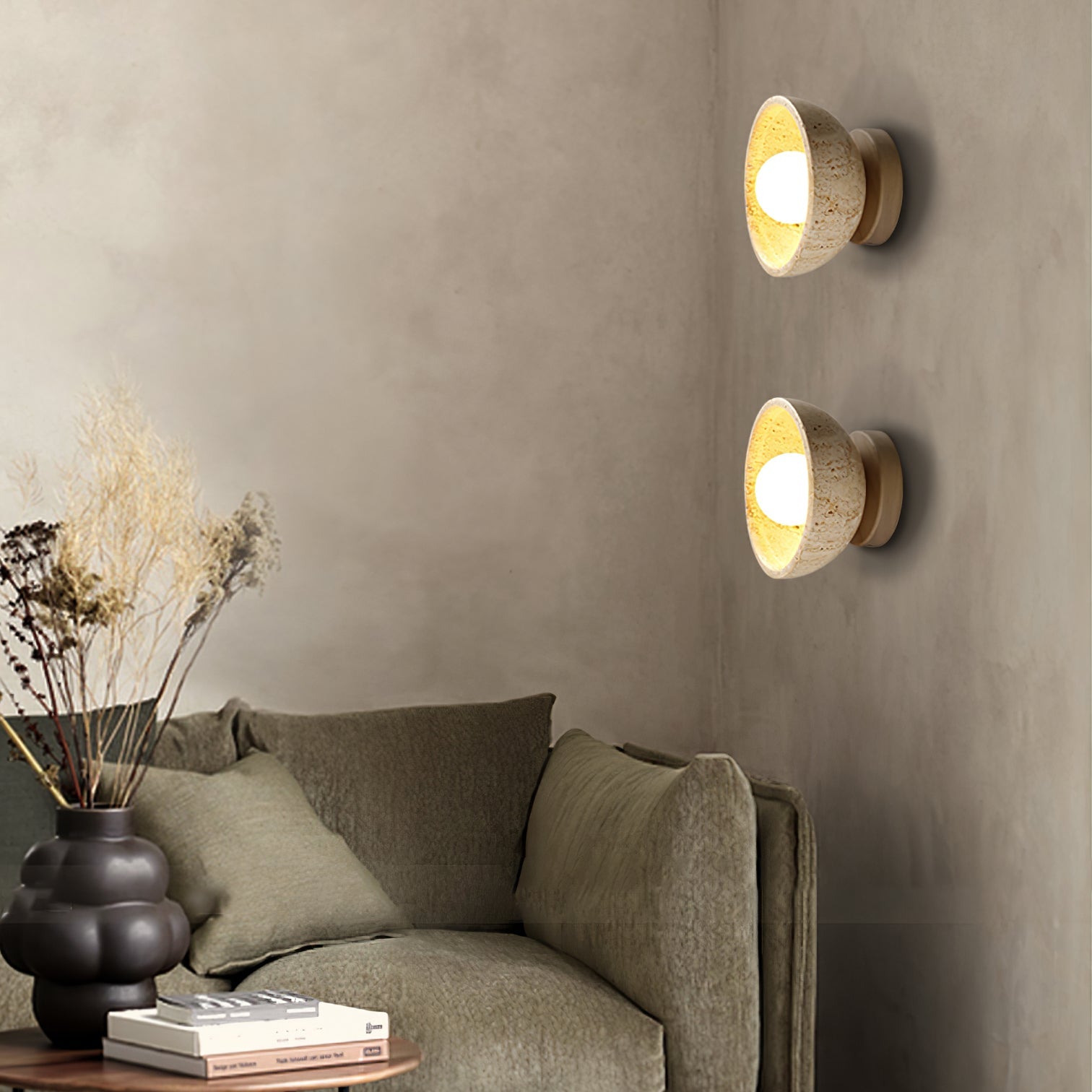 Vacaris Half-Dome Travertine Wall Light - Blowlighting