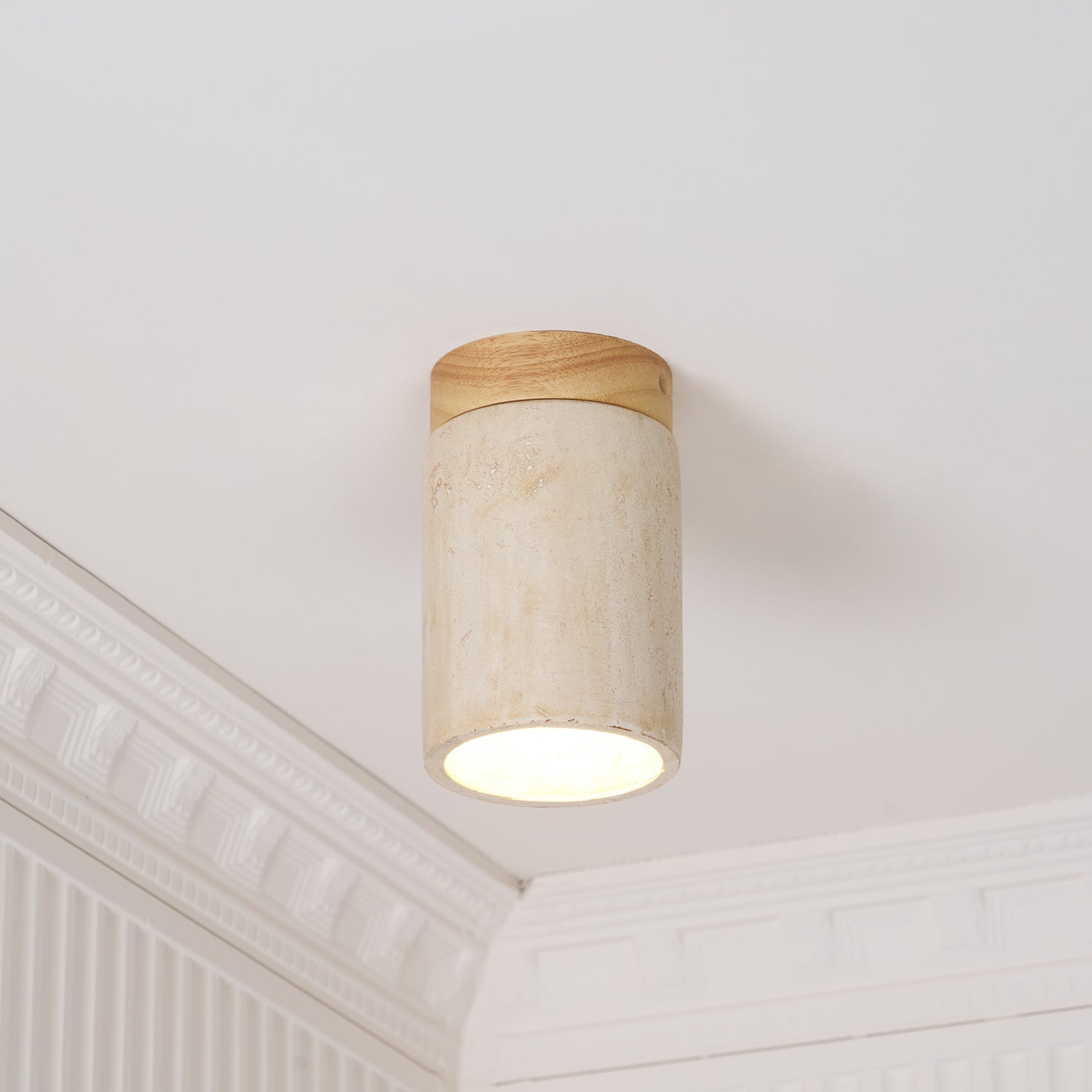 Aurnorira Cylinder Cap Travertine Ceiling Light - Blowlighting