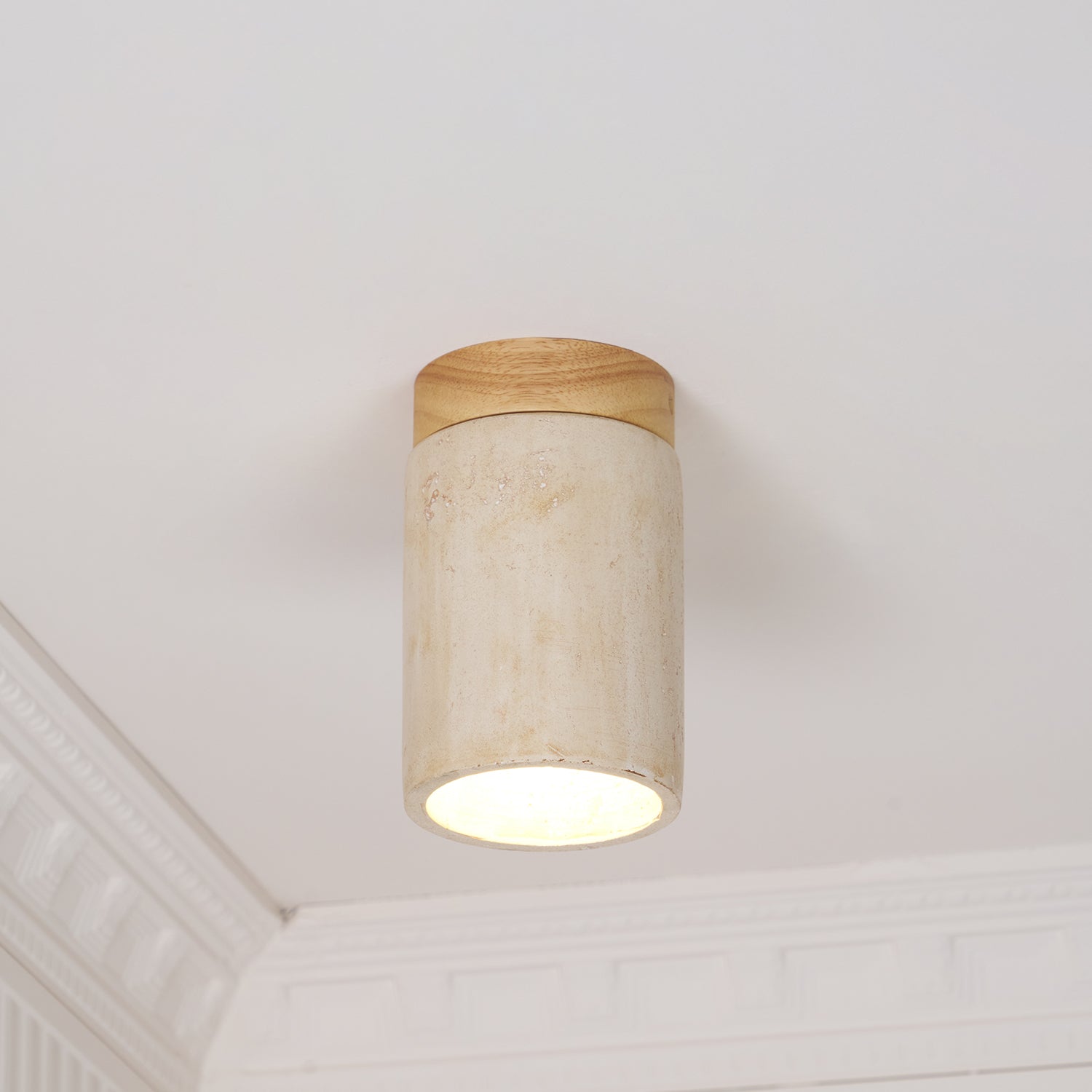 Aurnorira Cylinder Cap Travertine Ceiling Light - Blowlighting