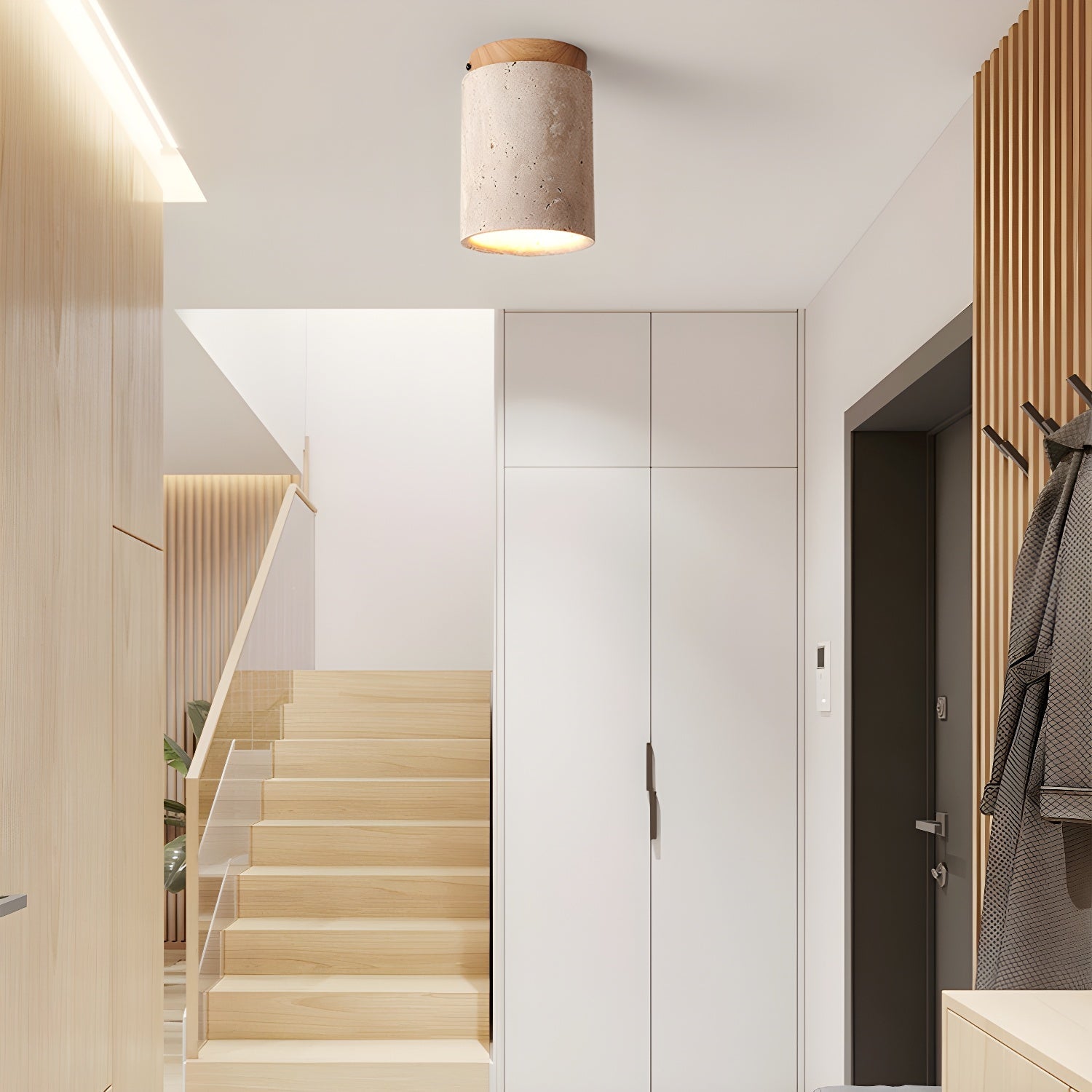 Aurnorira Cylinder Cap Travertine Ceiling Light - Blowlighting