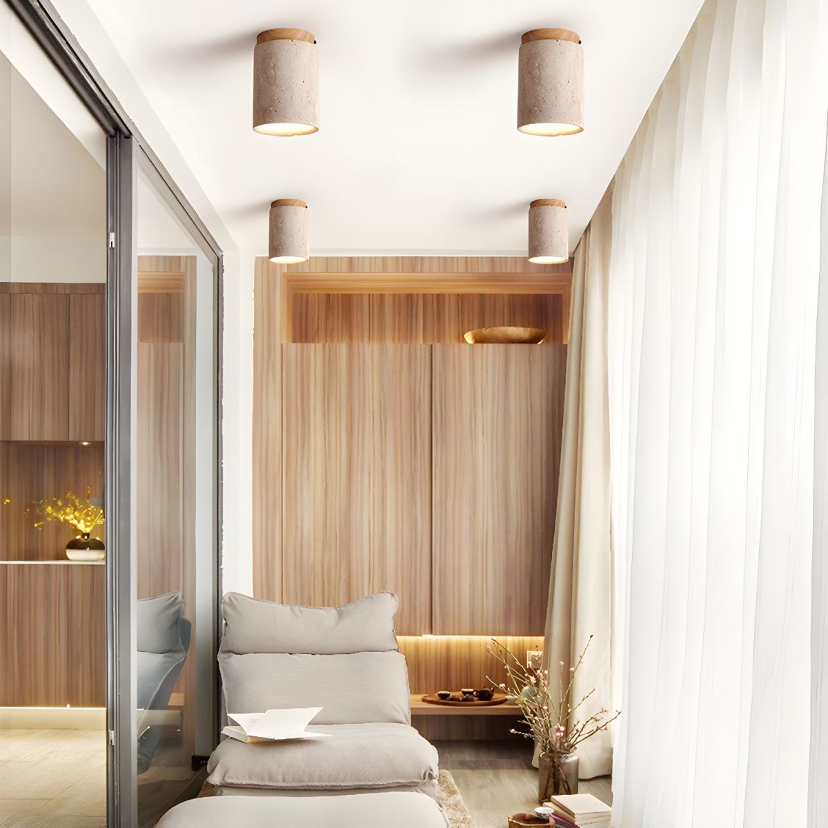 Aurnorira Cylinder Cap Travertine Ceiling Light - Blowlighting