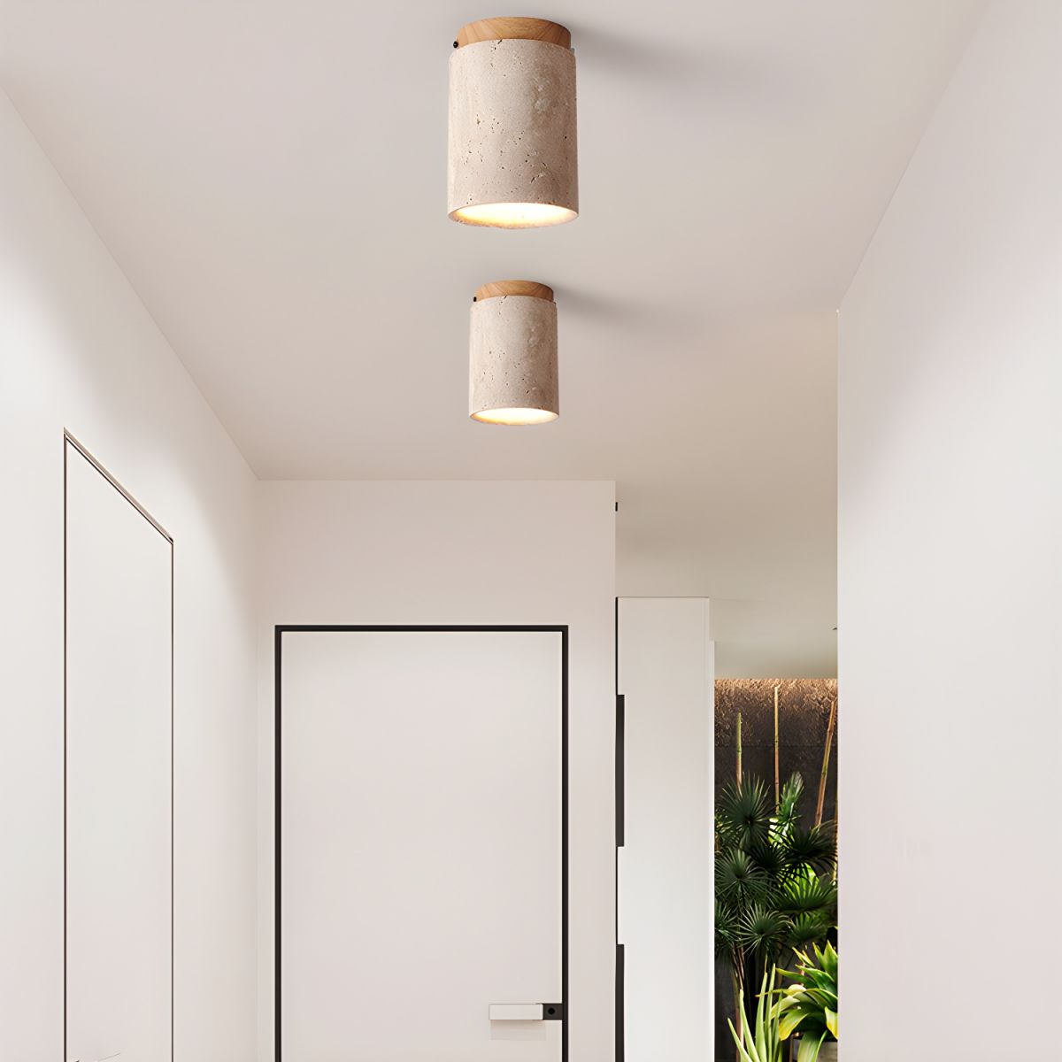 Aurnorira Cylinder Cap Travertine Ceiling Light - Blowlighting