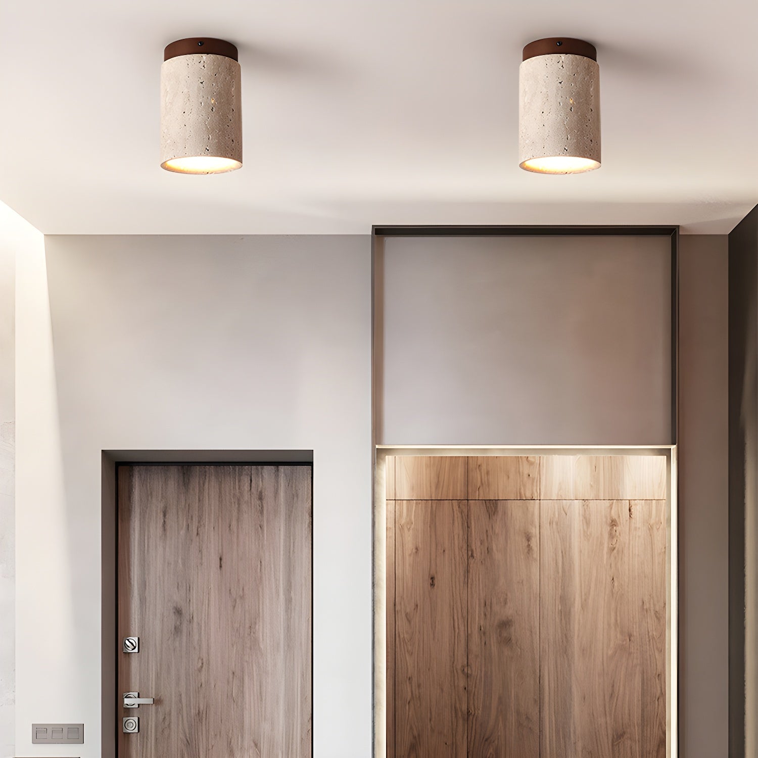 Aurnorira Cylinder Cap Travertine Ceiling Light - Blowlighting