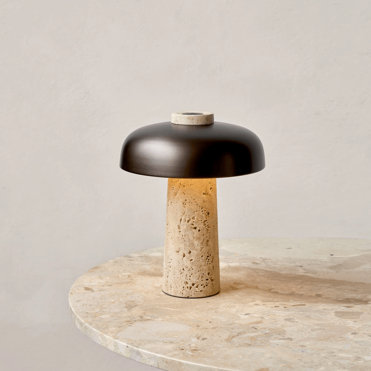 Conore Mushroom Form Travertine Table Lamp - Blowlighting