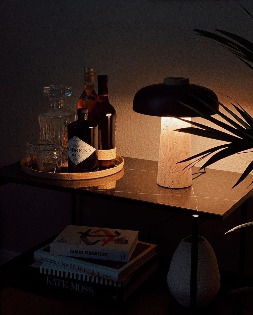 Conore Mushroom Form Travertine Table Lamp - Blowlighting