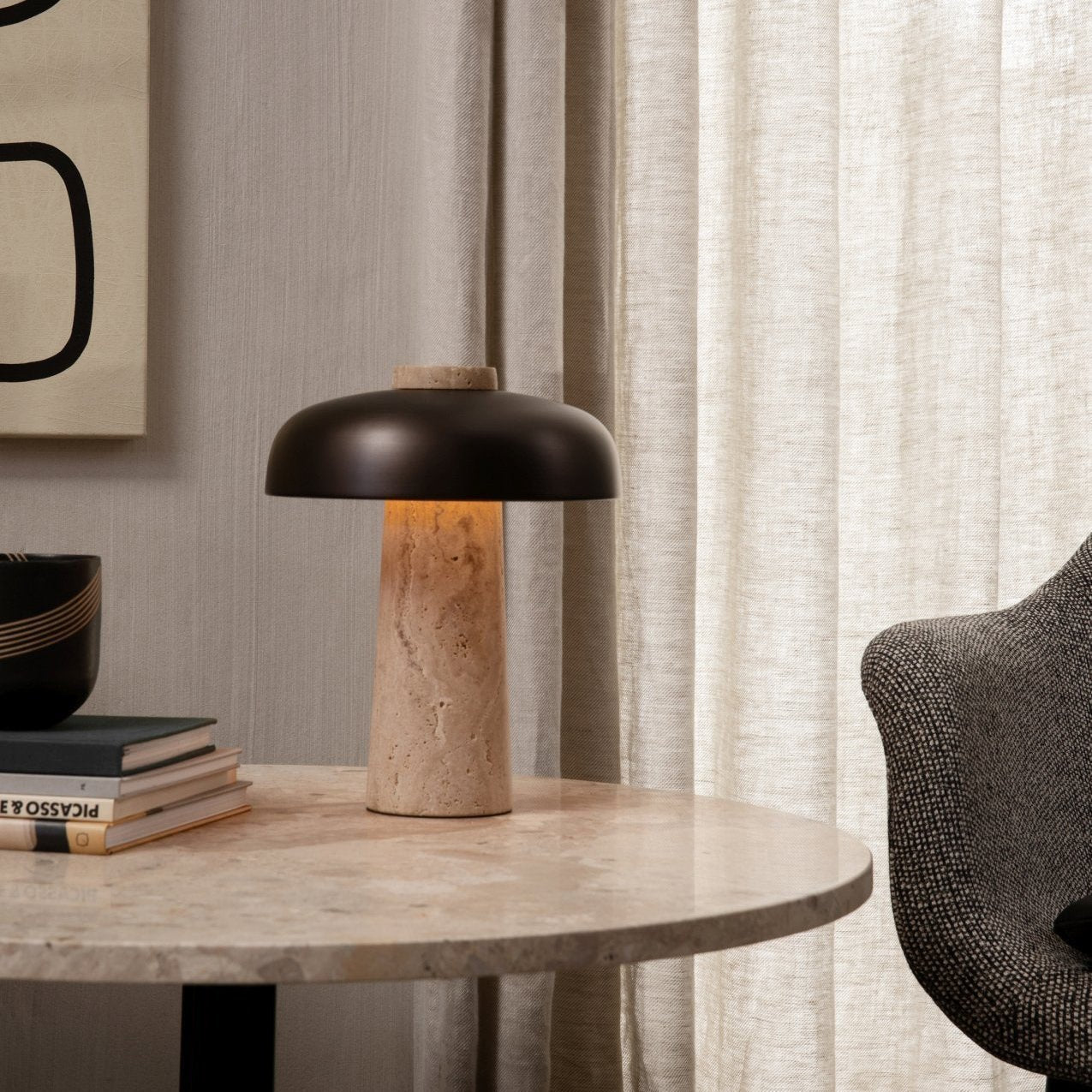 Conore Mushroom Form Travertine Table Lamp - Blowlighting